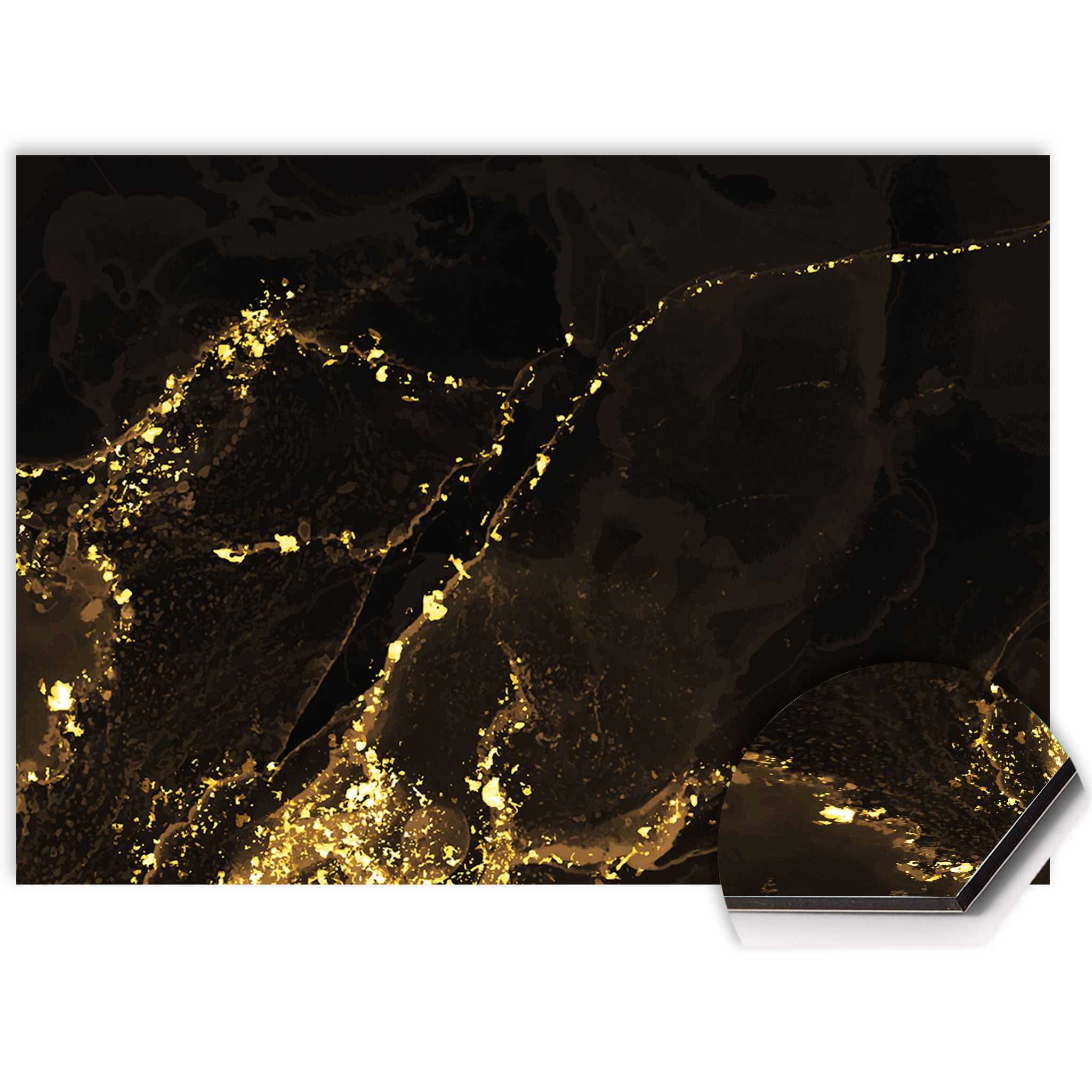 Luxe zwart marmer spatscherm met gouden accenten – KitchenArt