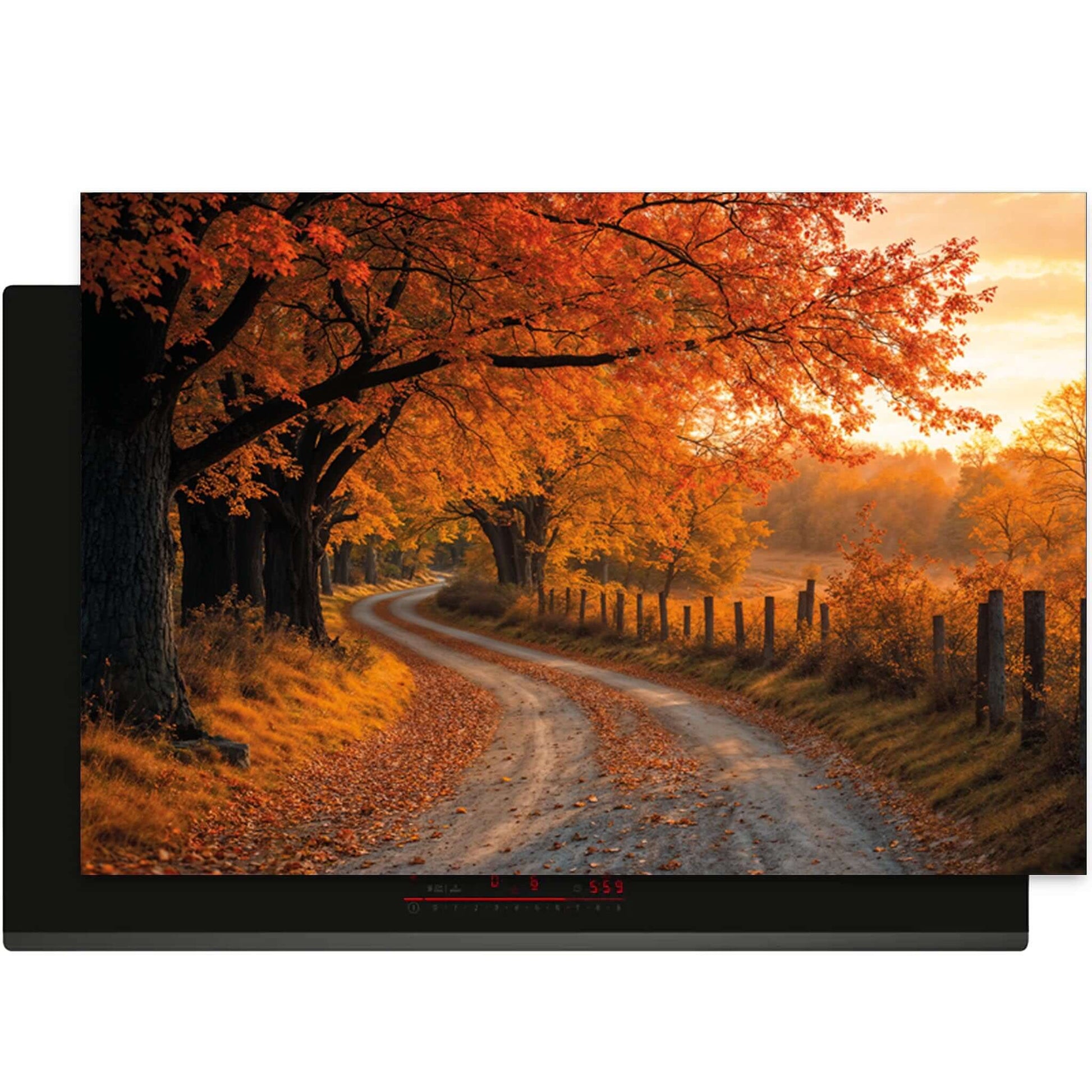 Bovenaanzicht van de Golden Autumn inductie beschermer met herfstlandschap.