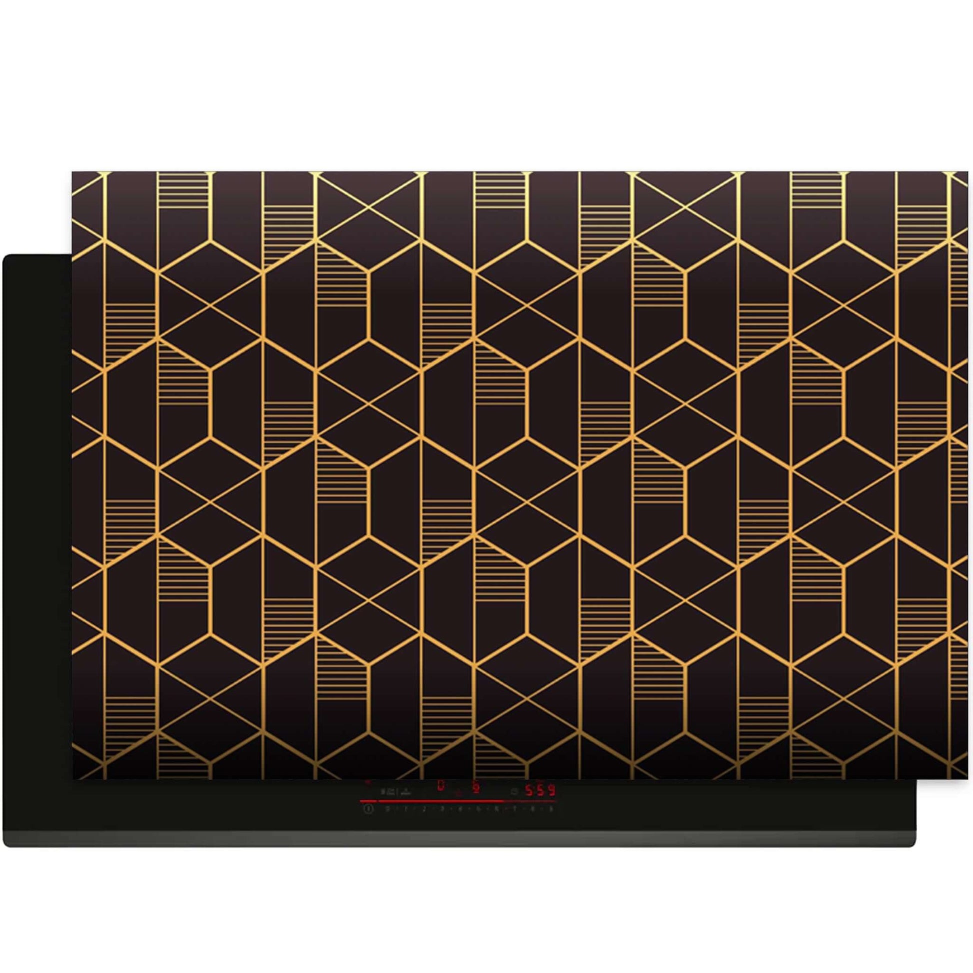 Bovenaanzicht van de Golden Prism inductie beschermer met luxe geometrisch design