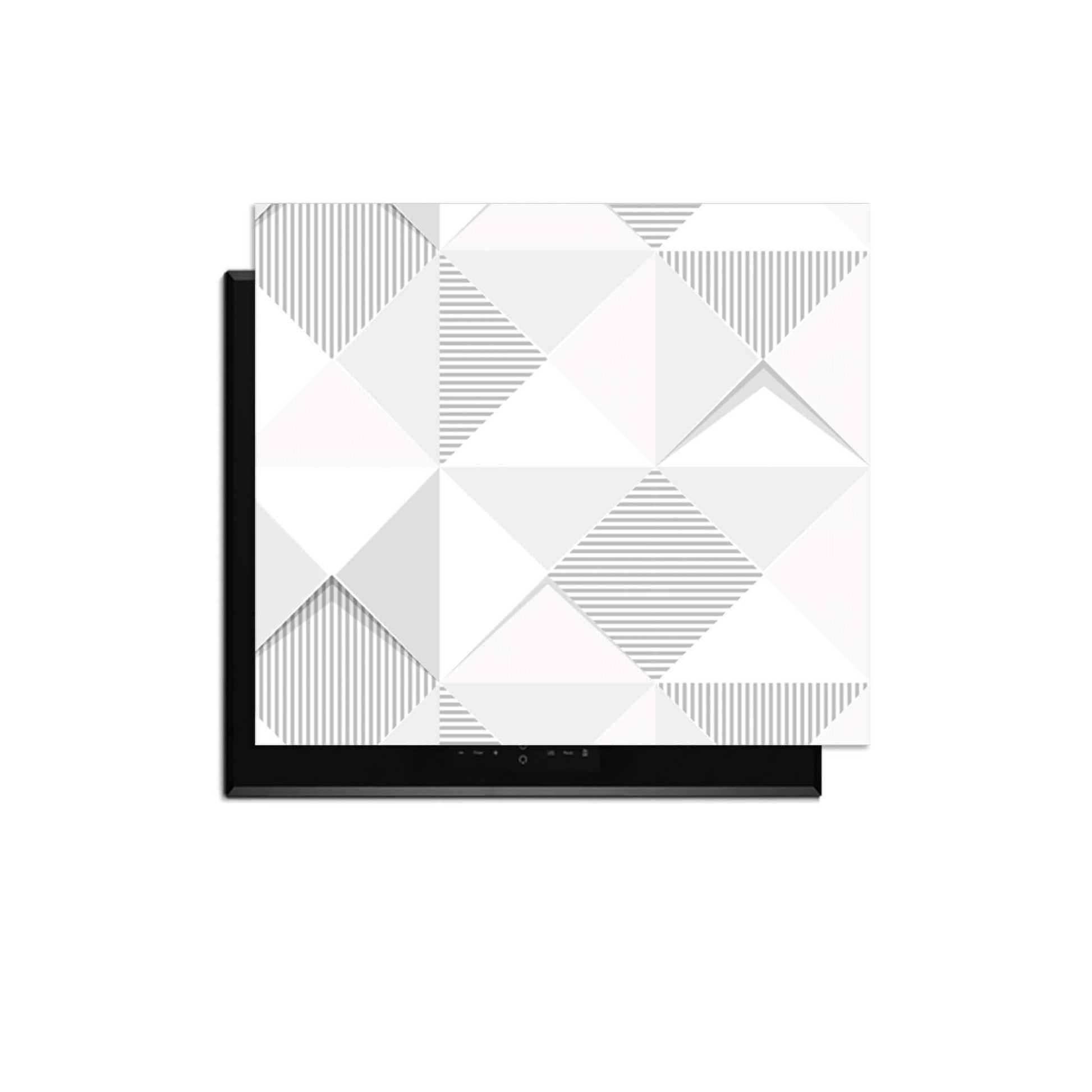 Arctic Prism – Inductie Beschermer met geometrisch design in koele grijstinten voor een elegante keuken.