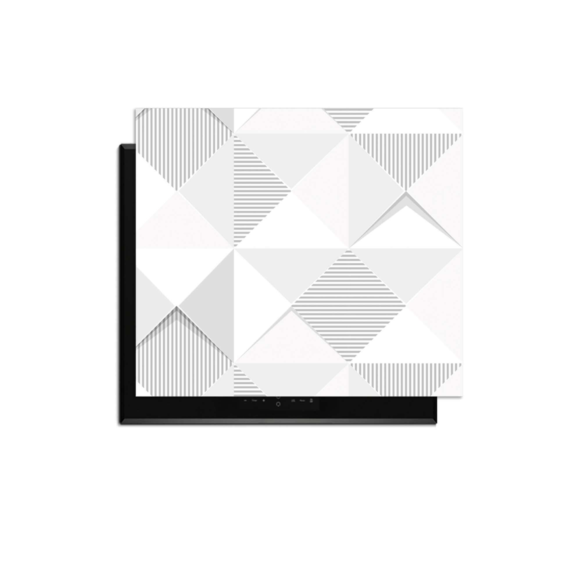 Arctic Prism – Inductie Beschermer met geometrisch design in koele grijstinten voor een elegante keuken.