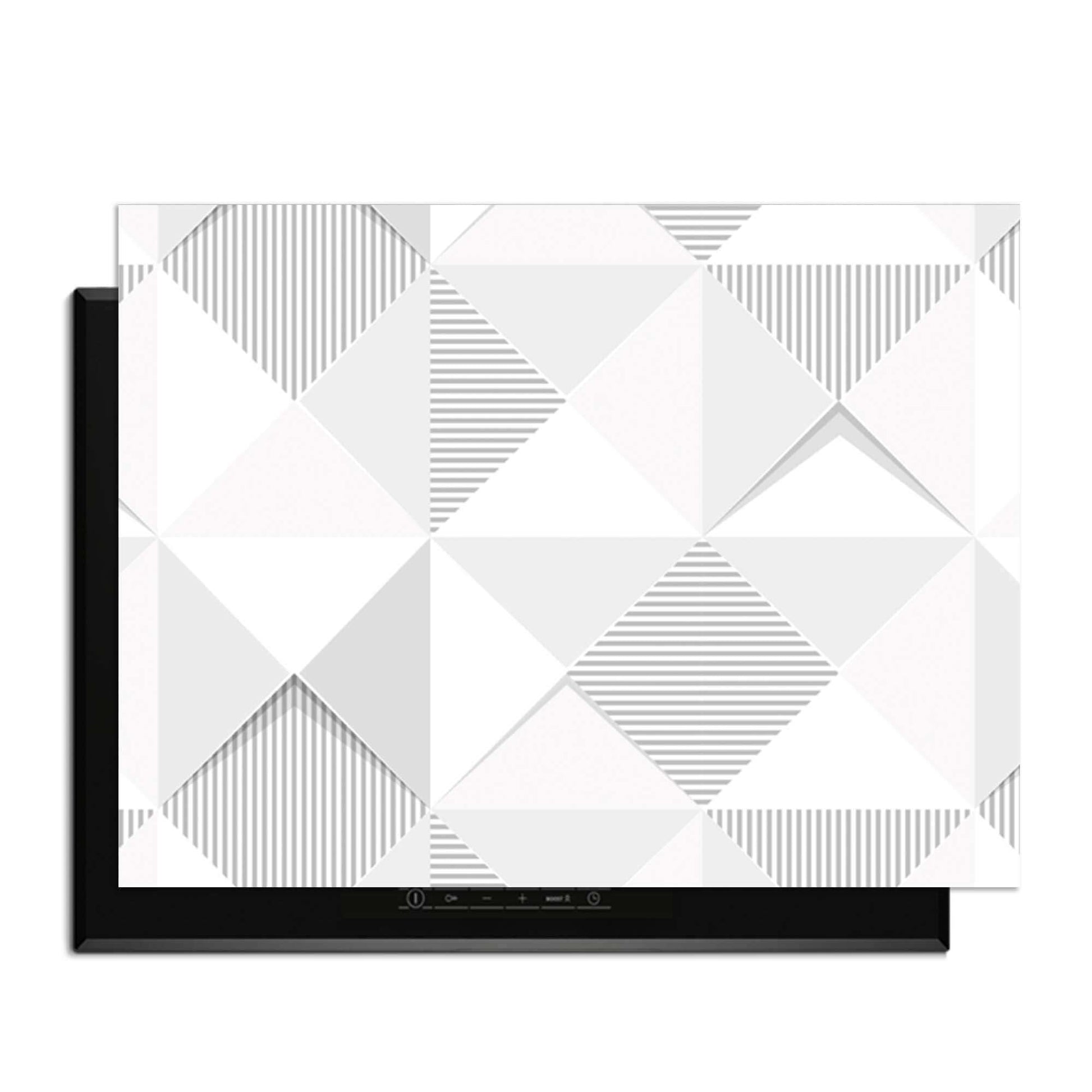 Arctic Prism – Inductie Beschermer met geometrisch design in grijstinten voor keukenbescherming.
