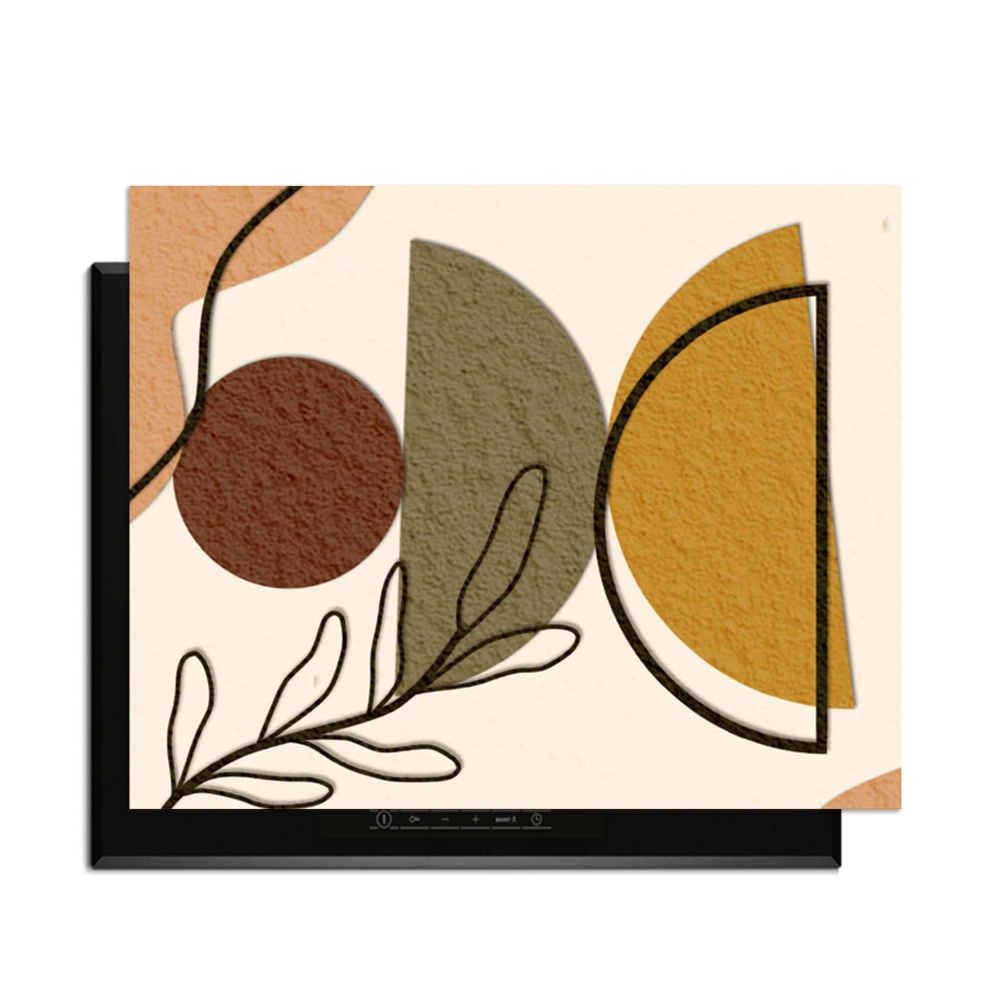 Earth Shapes - Japandi Induction Protector mit organischen Formen und warmen Farben für eine stilvolle Küche.