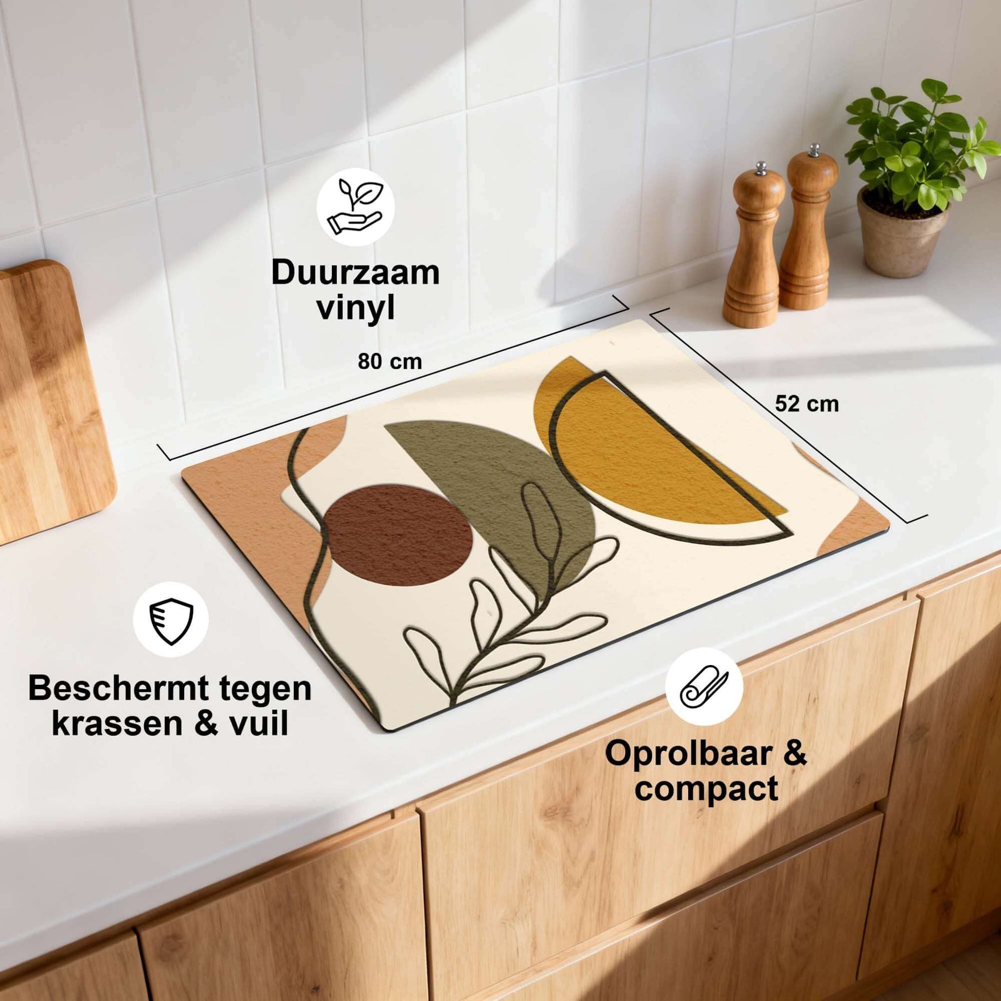 Earth Shapes - Japandi Induction Protector mit strapazierfähigem Vinyl, schützt vor Kratzern und Schmutz, 80x52 cm.