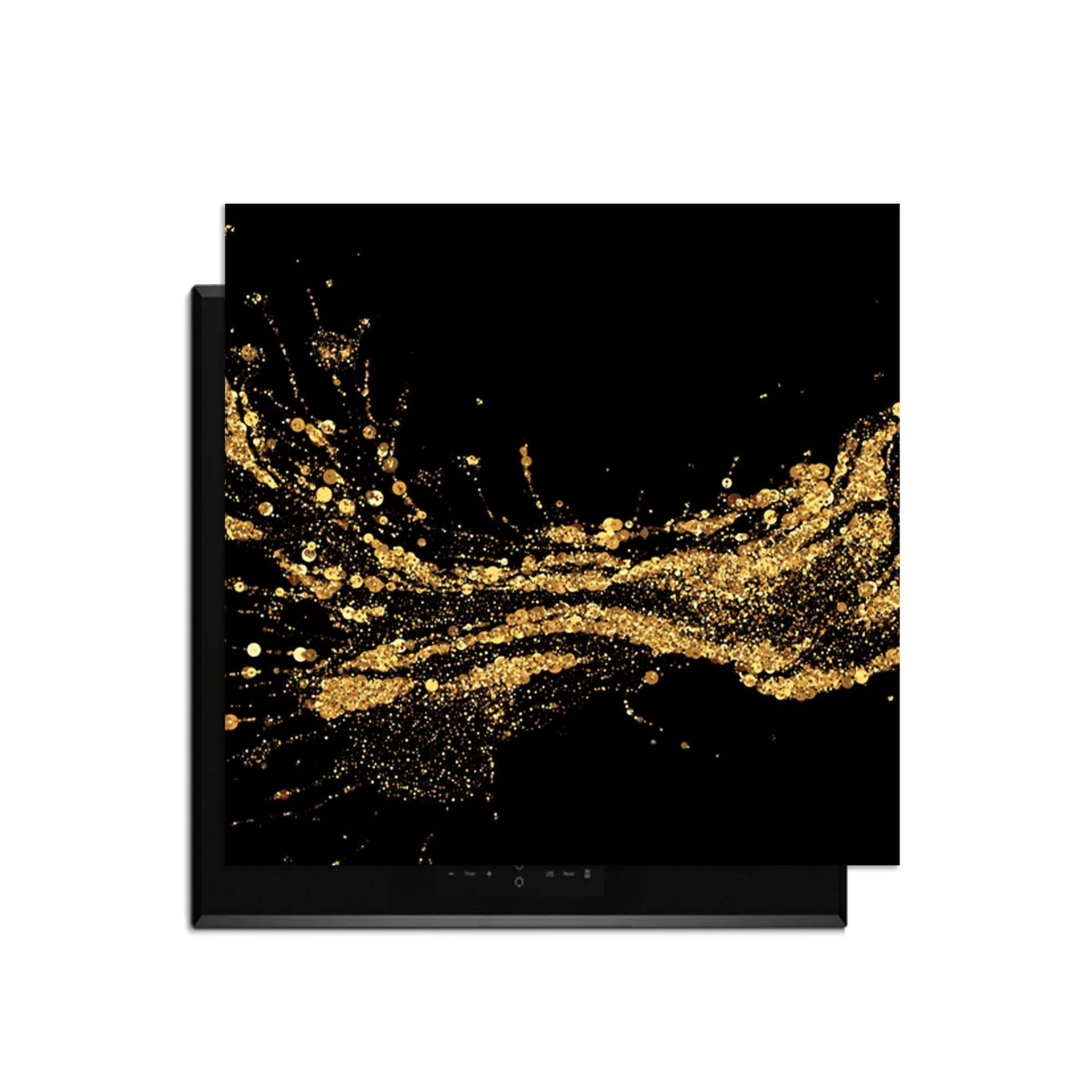 Golden Splash - Inductie Beschermer met luxe gouden spetters op een zwarte achtergrond voor stijlvolle bescherming.