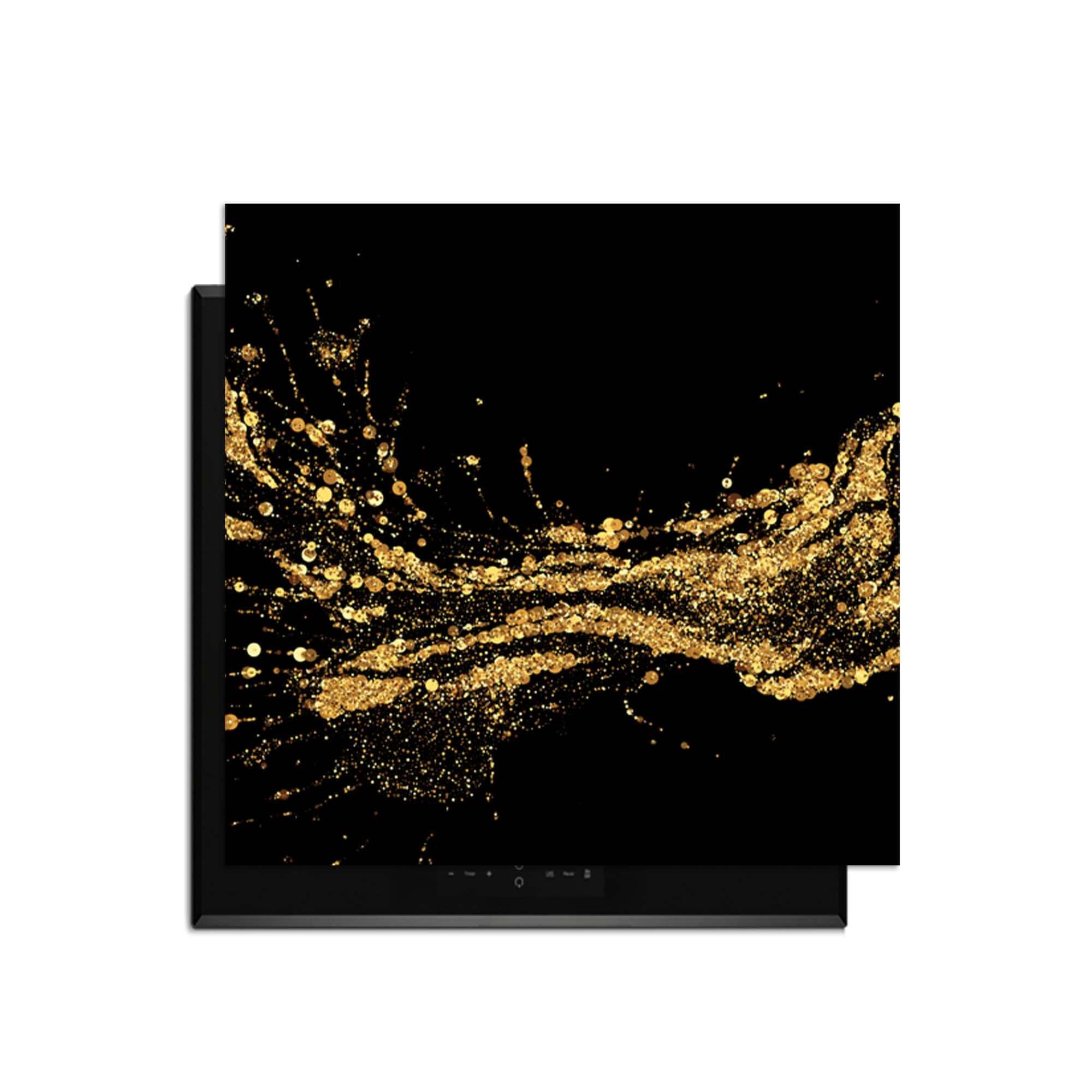 Golden Splash - Inductie Beschermer met luxe gouden spetters op een zwarte achtergrond voor stijlvolle bescherming.