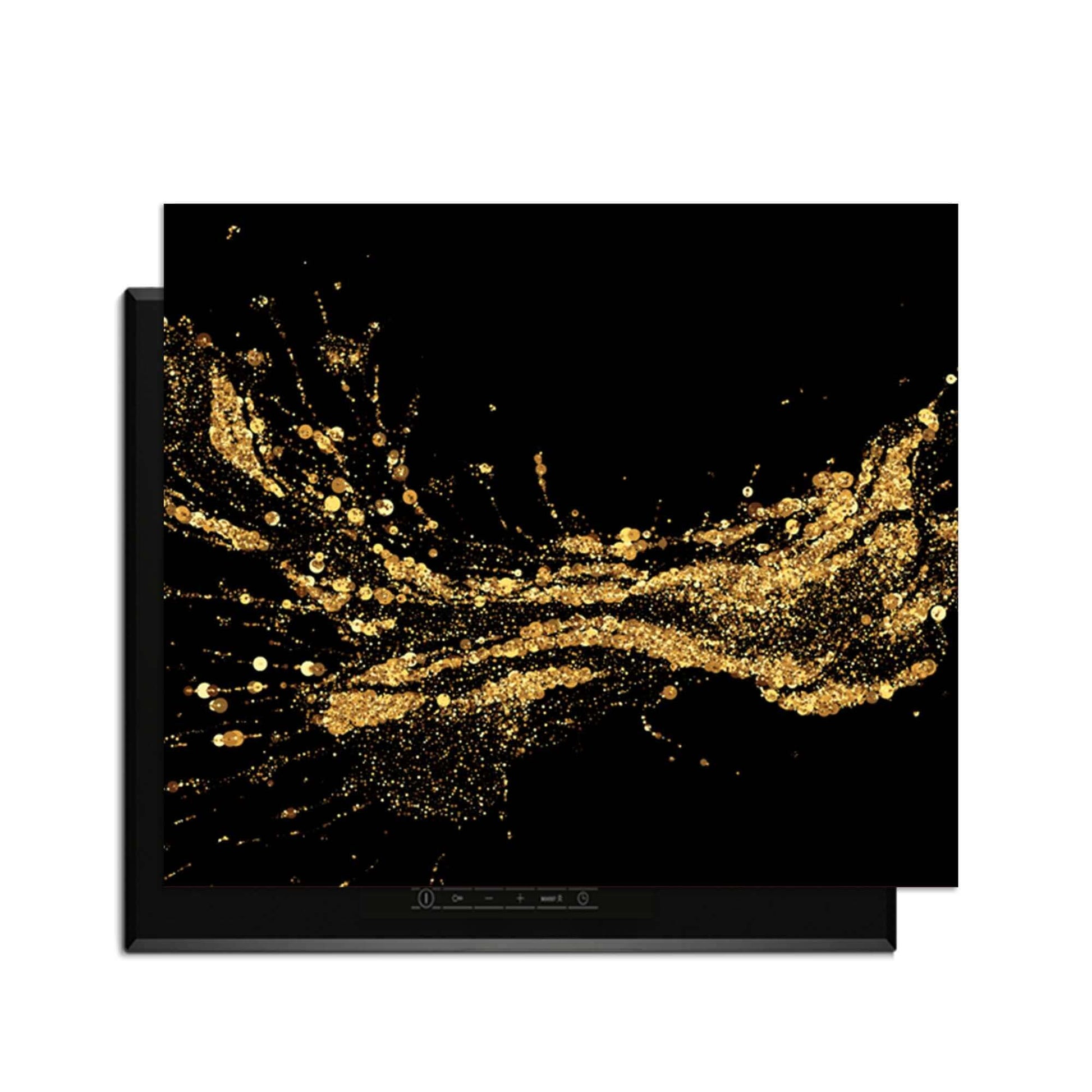 Golden Splash - Inductie Beschermer met luxe gouden spetters op een zwarte achtergrond.
