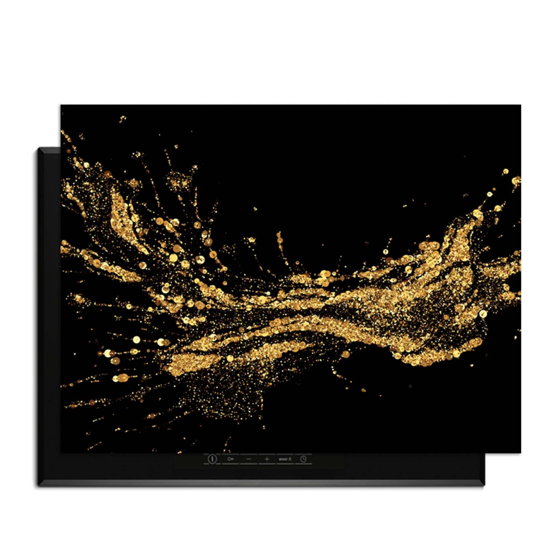 Golden Splash - Inductie Beschermer met luxe gouden spetters op zwarte achtergrond