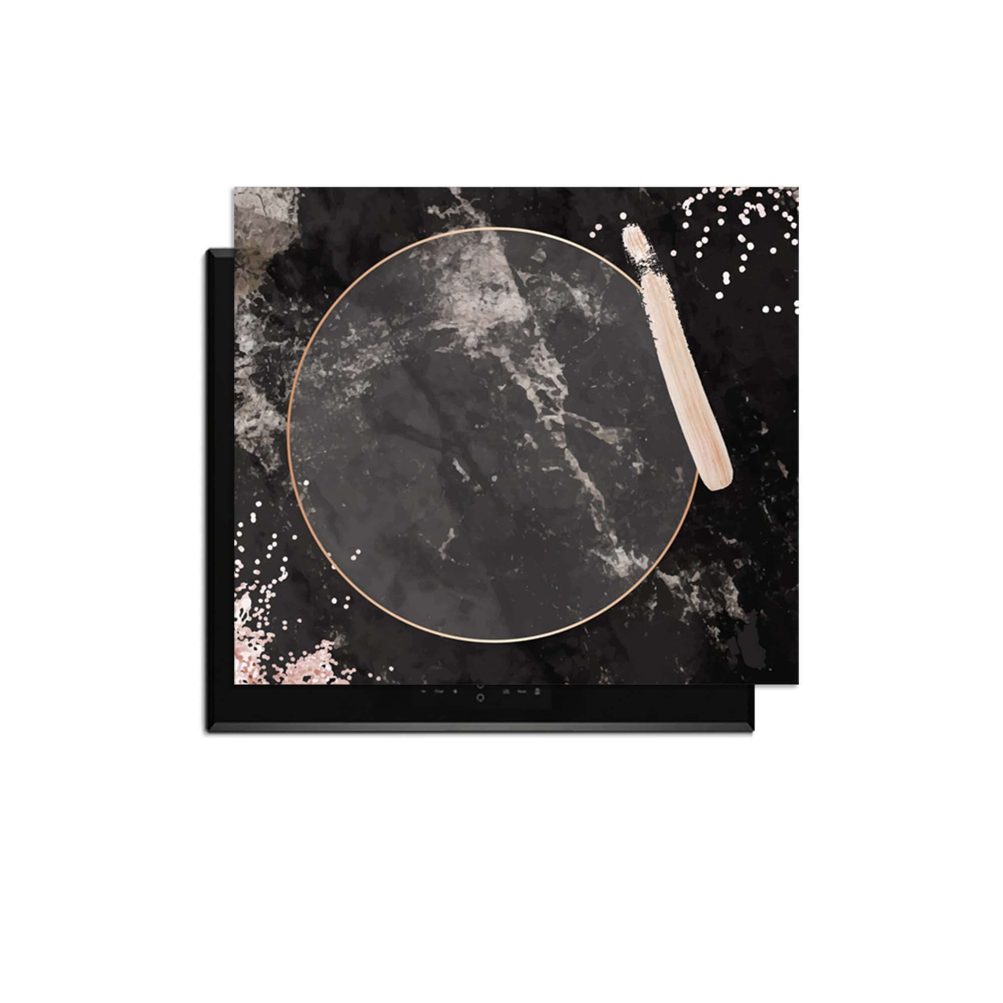 Midnight Rose - Inductie Beschermer in diep zwart marmer met poederroze details voor luxe keuken looks.
