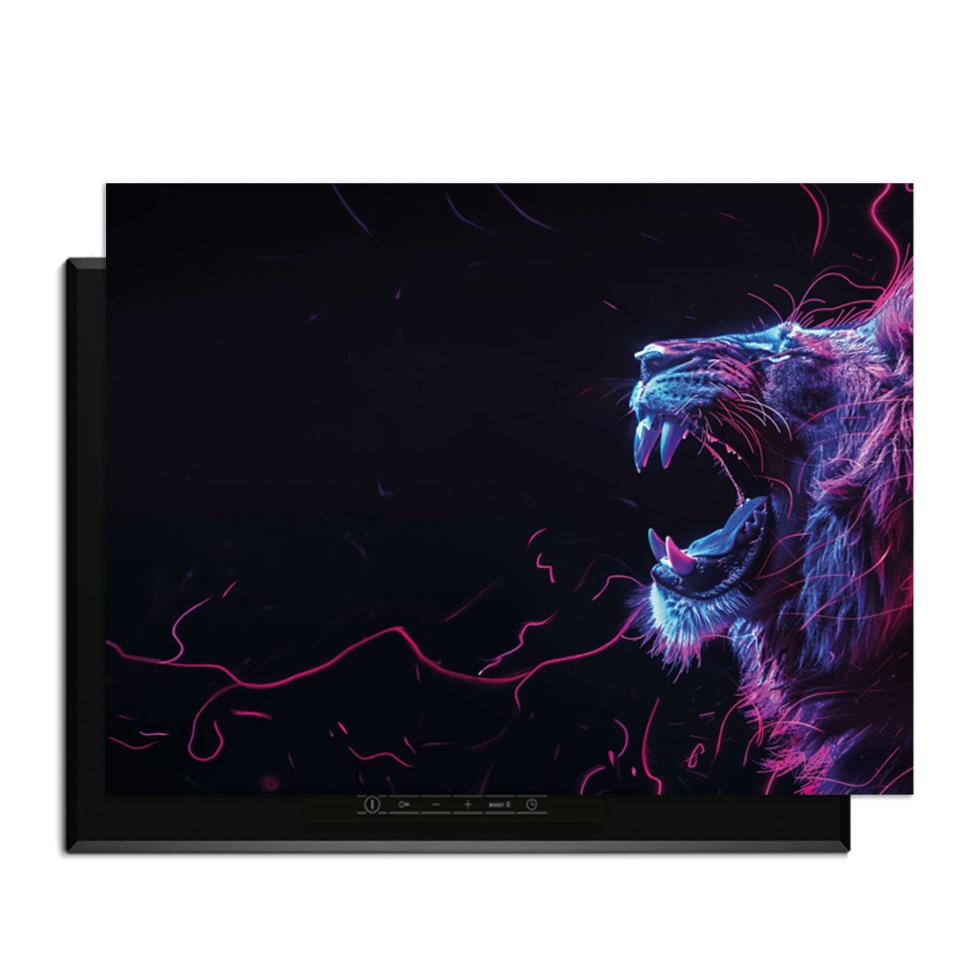 Neon Roar - Induction Guardian Bild mit einem farbigen Löwen, der Energie und Kraft ausstrahlt.