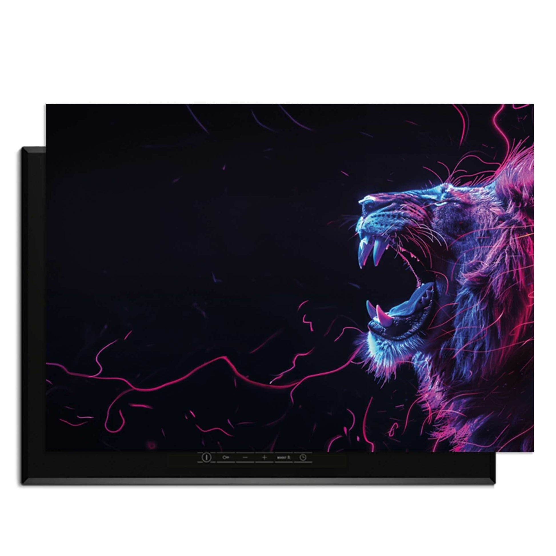 Image of the Neon Roar - Induktionsschutz mit einem brüllenden Löwen in leuchtenden Farben.