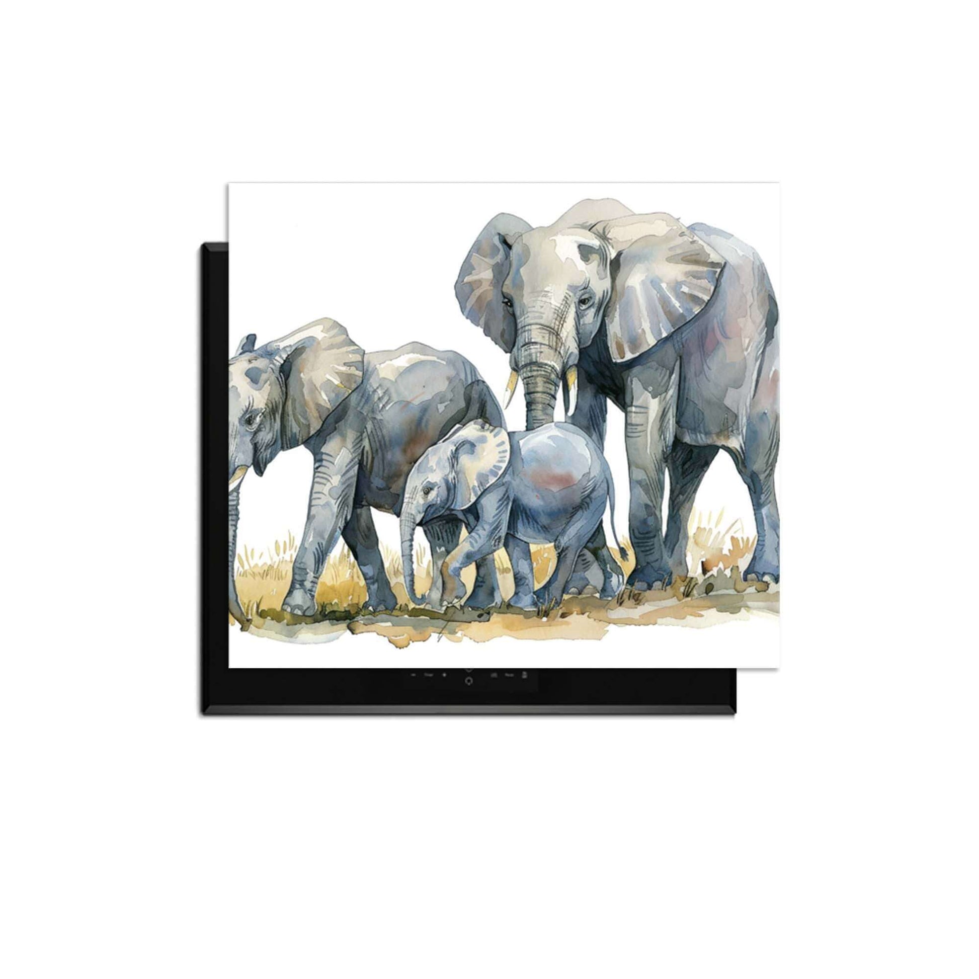Elefantenfamilie - Induktionsschutz mit Aquarelldruck einer Elefantenfamilie zum Schutz von Induktionskochfeldern.