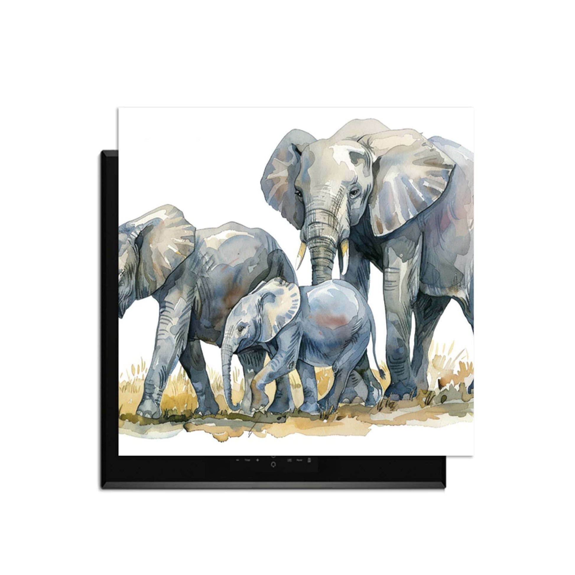 Elefantenfamilie - Induktionsschutz mit Aquarelldruck von Elefanten, ideal für jede Küche.