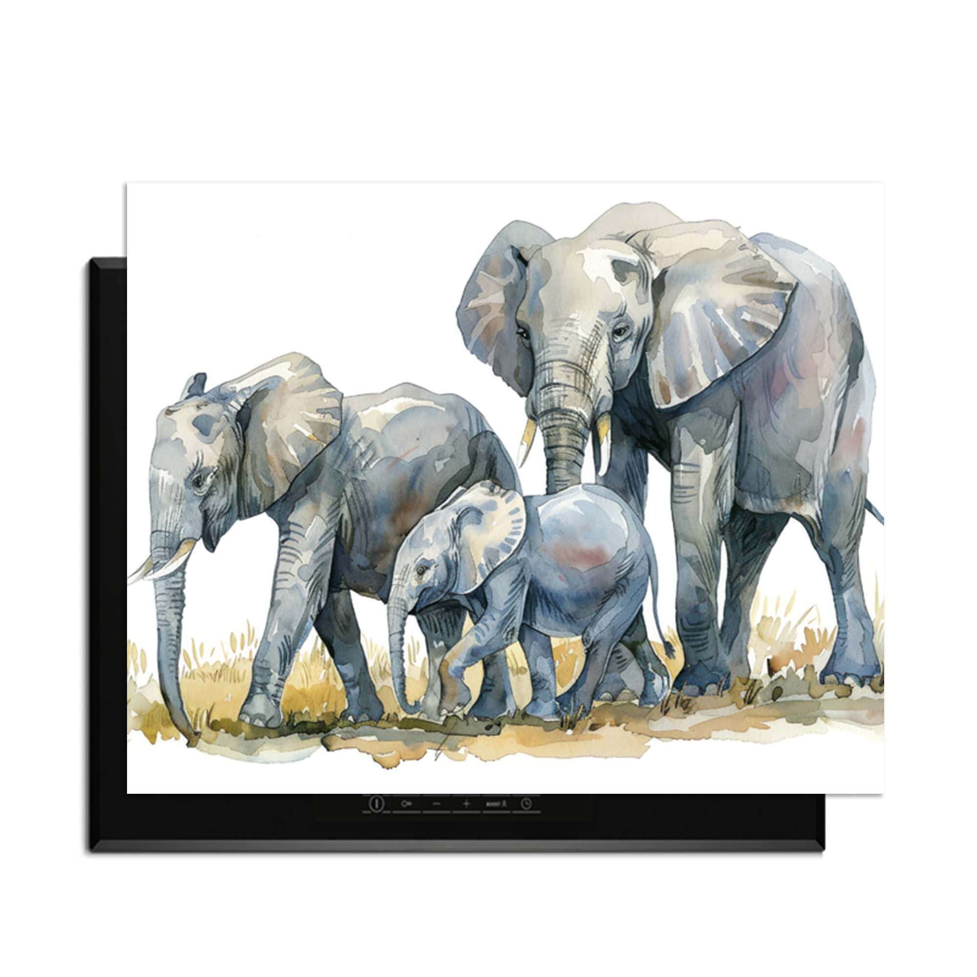 Elefantenfamilie - Induktionsschutz mit Aquarelldruck einer Elefantenfamilie für die Küche