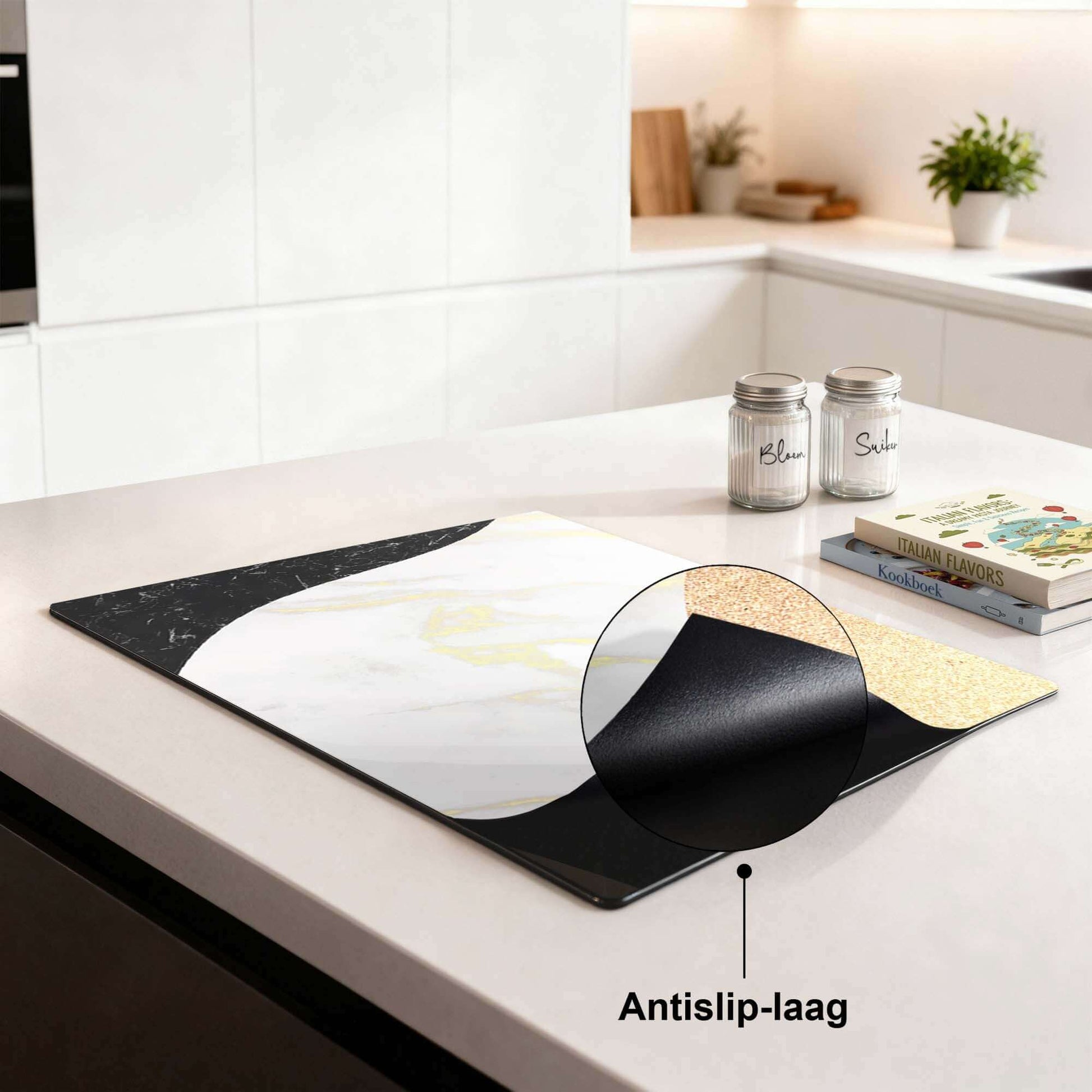 Marble Chic - Inductie Beschermer, elegante anti-slip keukenbeschermer met luxe marmerdesign.