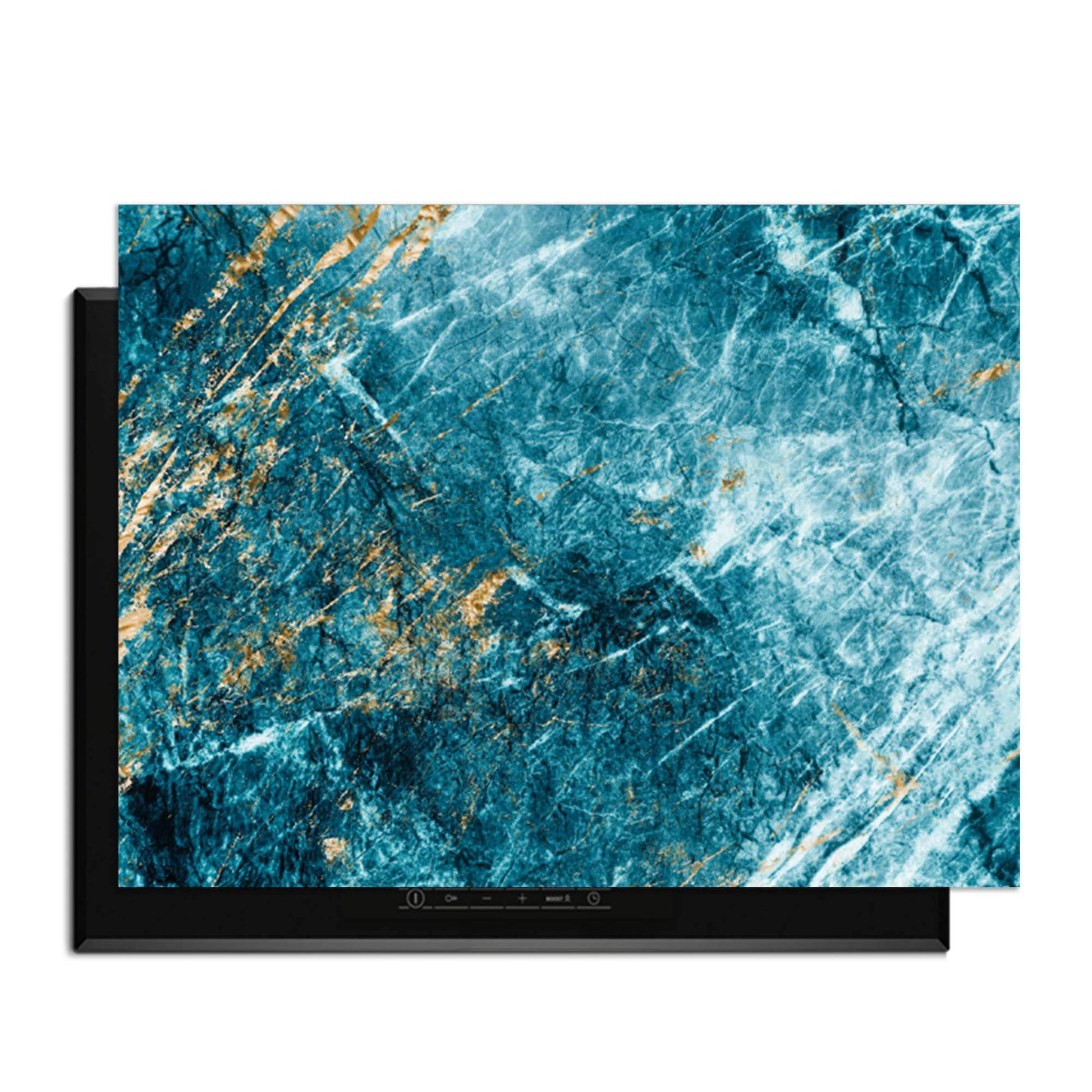 Deep Ocean Marble – Inductie Beschermer met luxe marmerpatroon in blauwtinten en gouden accenten