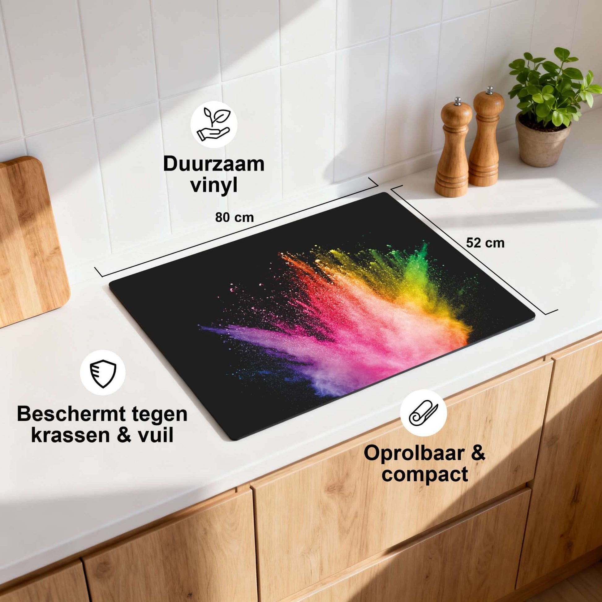 Prism Pulse - Induction Protector, bunte Küchenmatte aus strapazierfähigem Vinyl, schützt vor Kratzern und Schmutz.