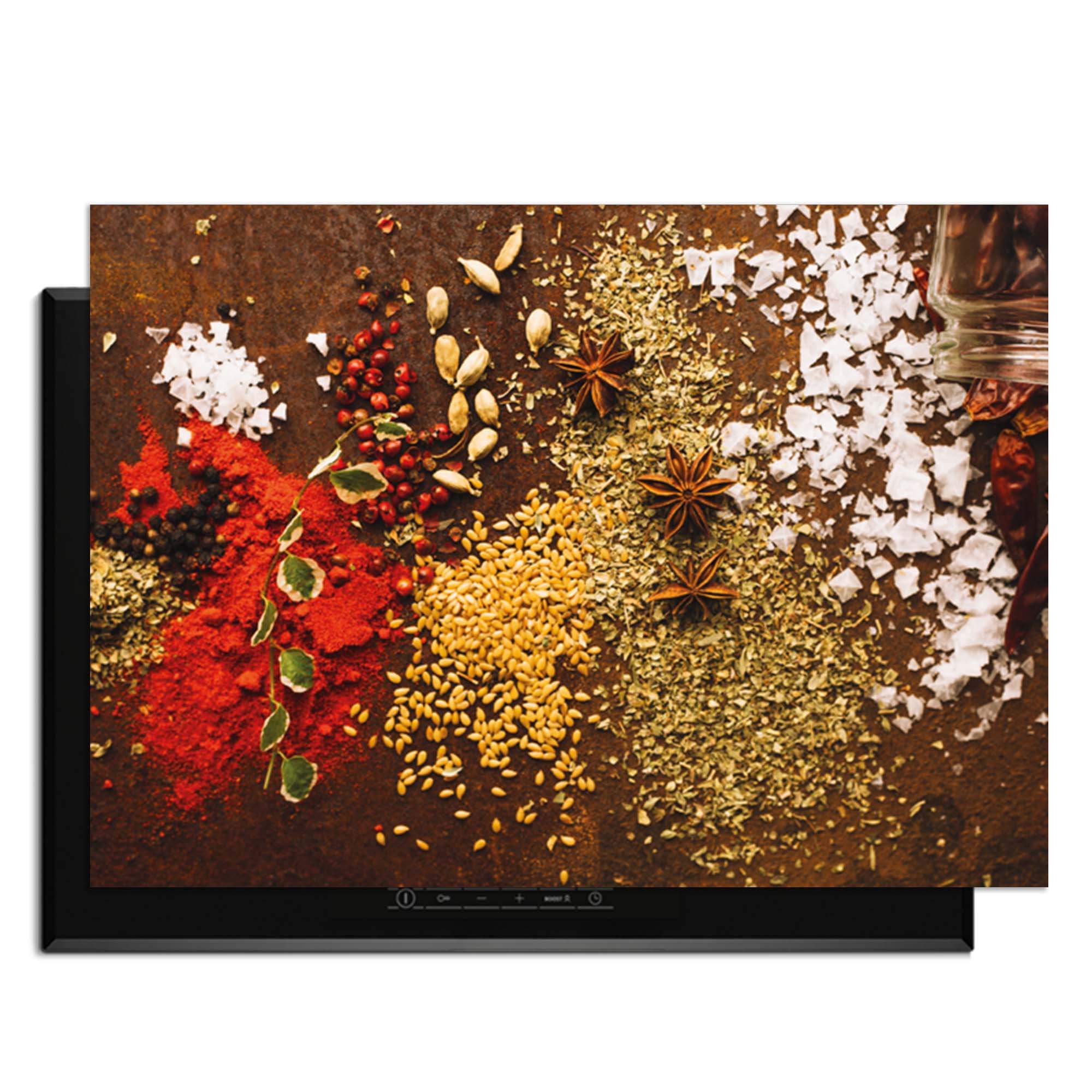 Spice Symphony – Inductie Beschermer met kleurrijke specerijen voor een levendige keuken.
