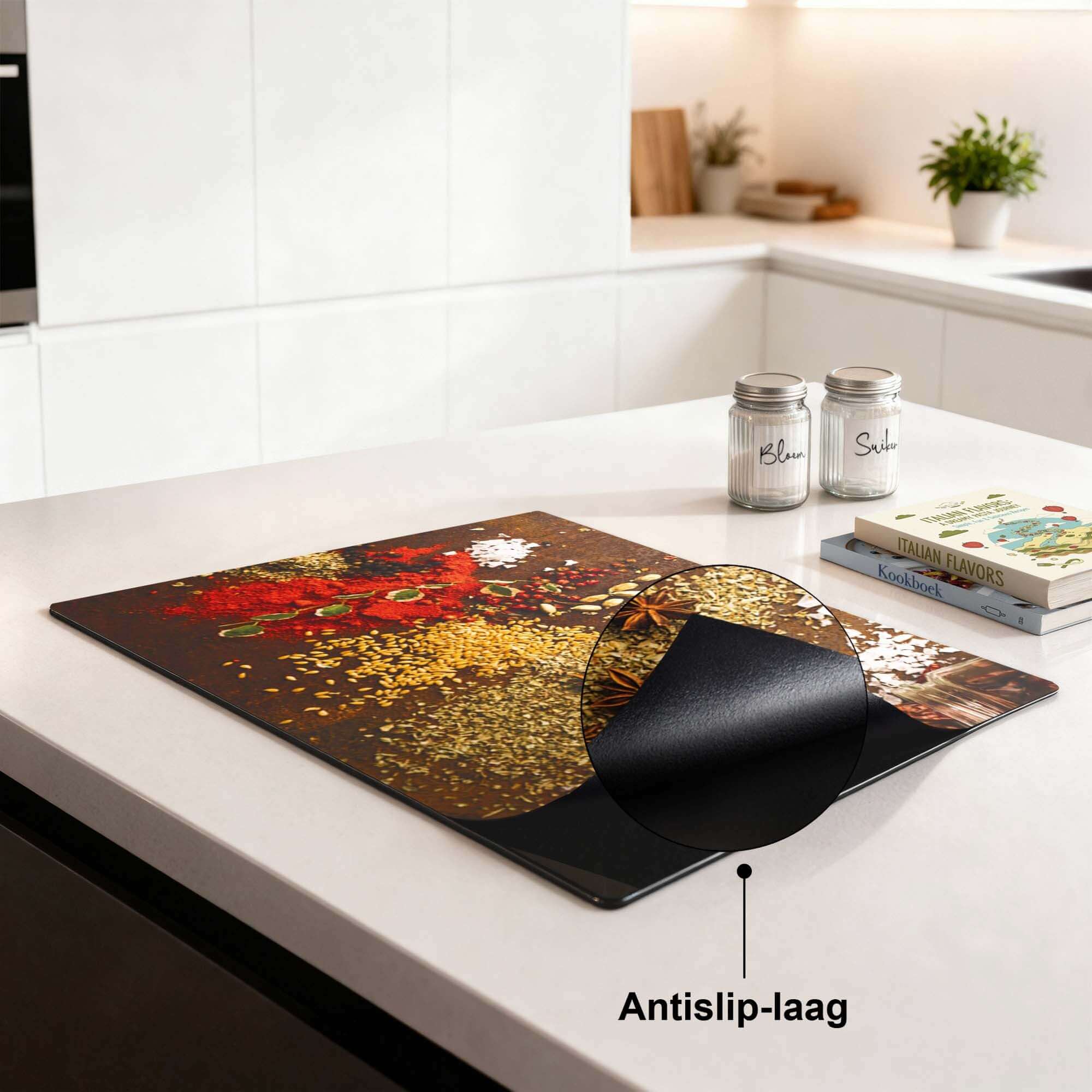 Spice Symphony – Inductie Beschermer met antislip-laag, kleurrijk ontwerp voor in de keuken.