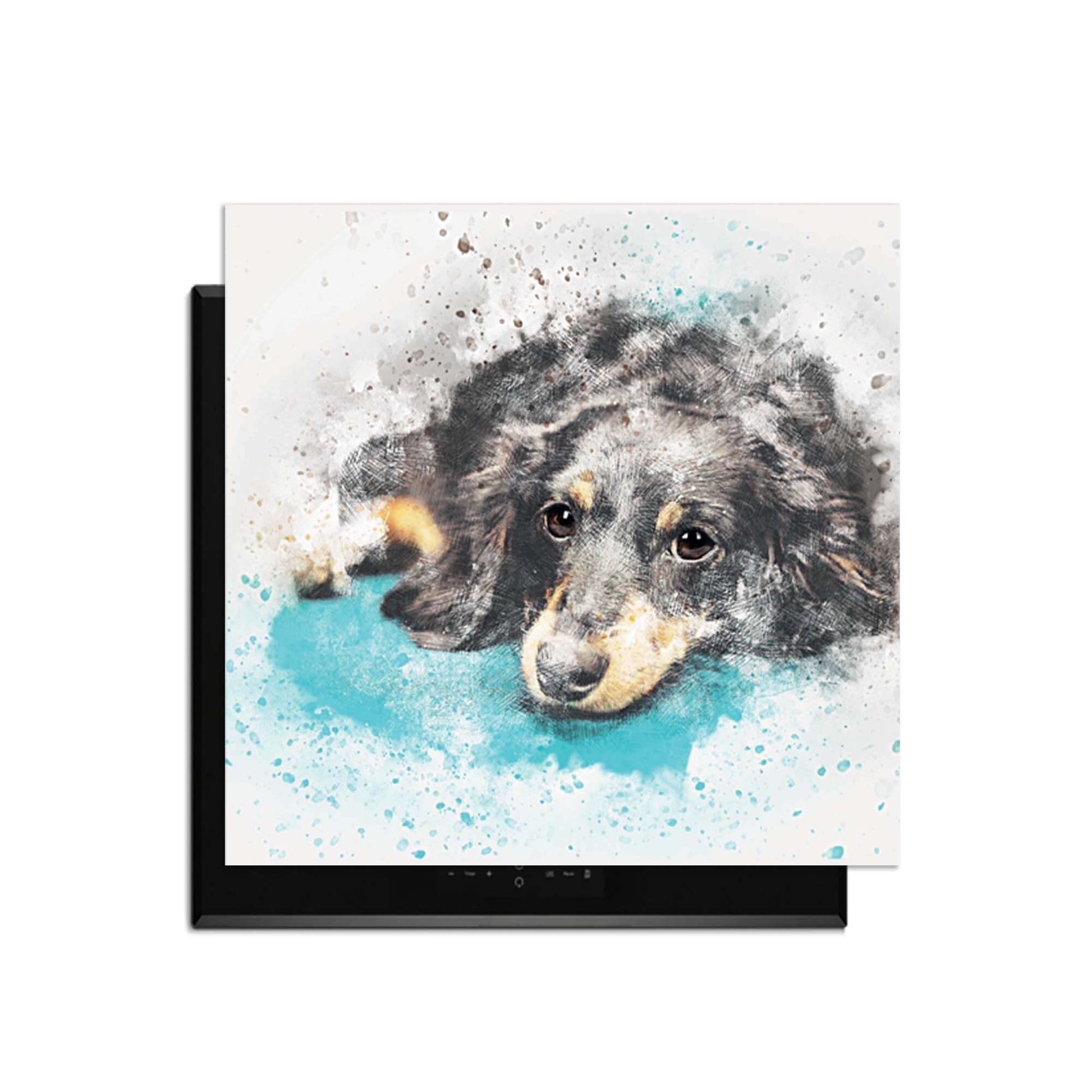 Dreamy Dachshund - Induktionsschutz mit Aquarellmotiv eines verträumten Dackels für Ihre Küche.