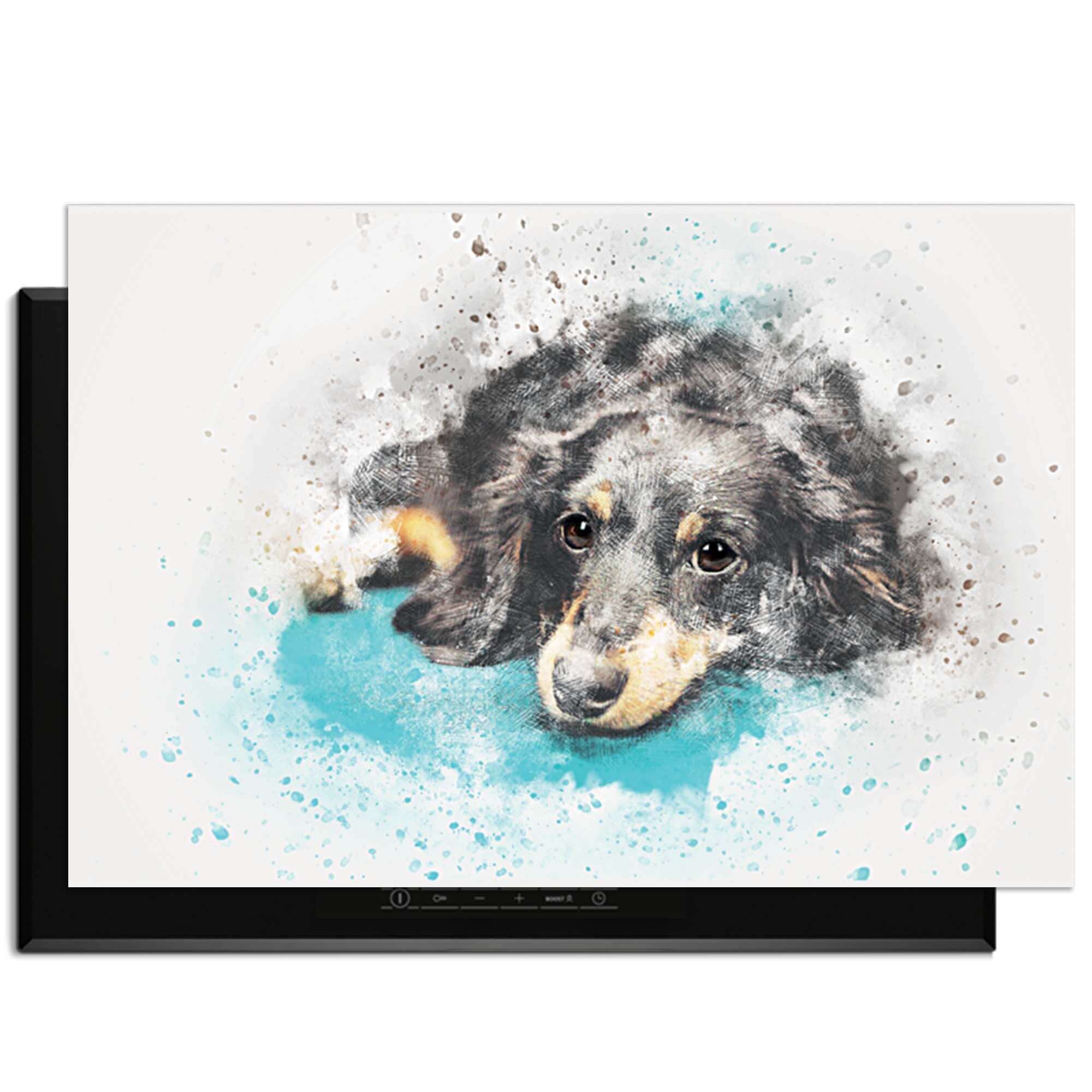 Dreamy Dachshund - Inductie Beschermer met aquarelontwerp van een dromerige teckel voor in de keuken.