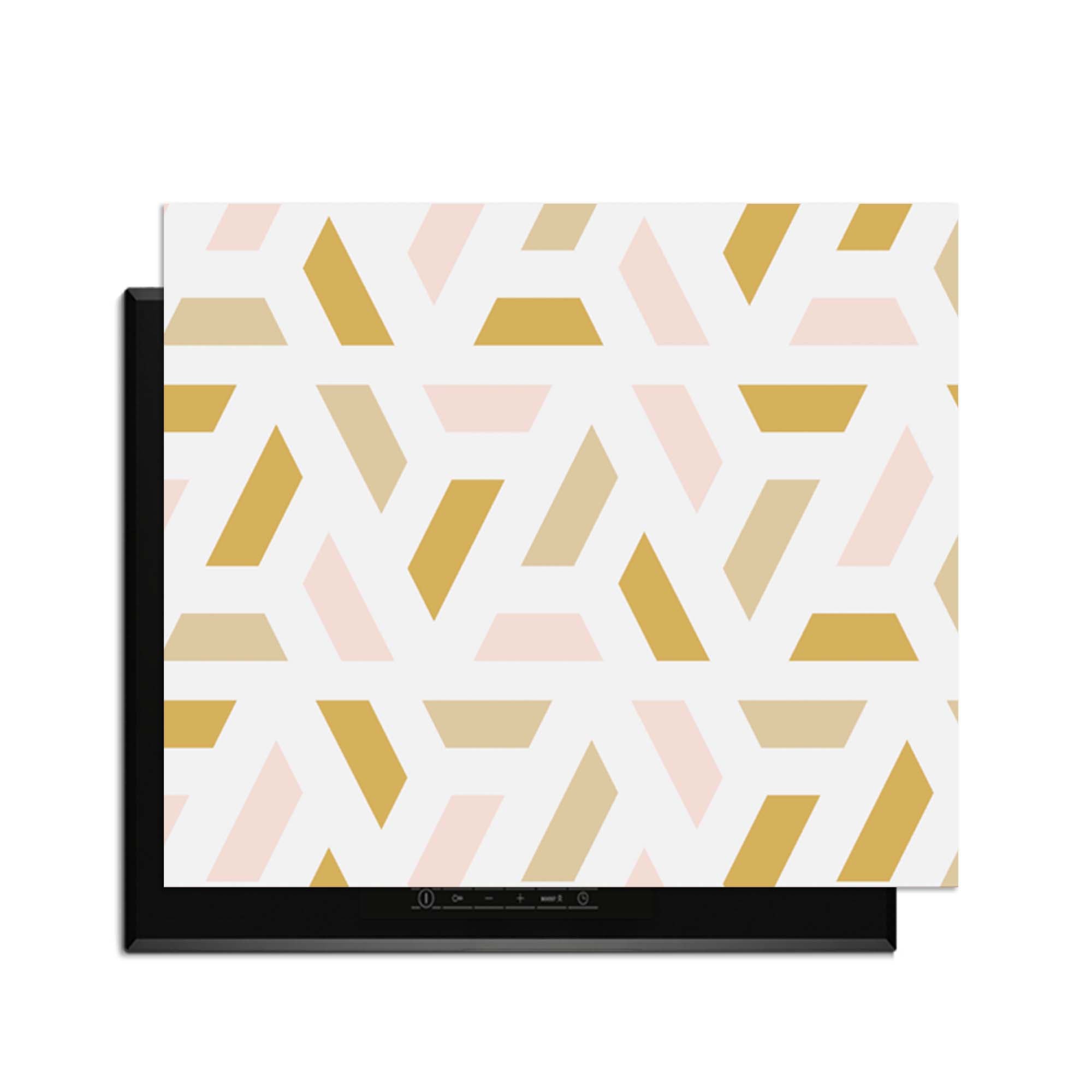 Pastel Harmony – Inductie Beschermer met geometrisch ontwerp in zachte pasteltinten.