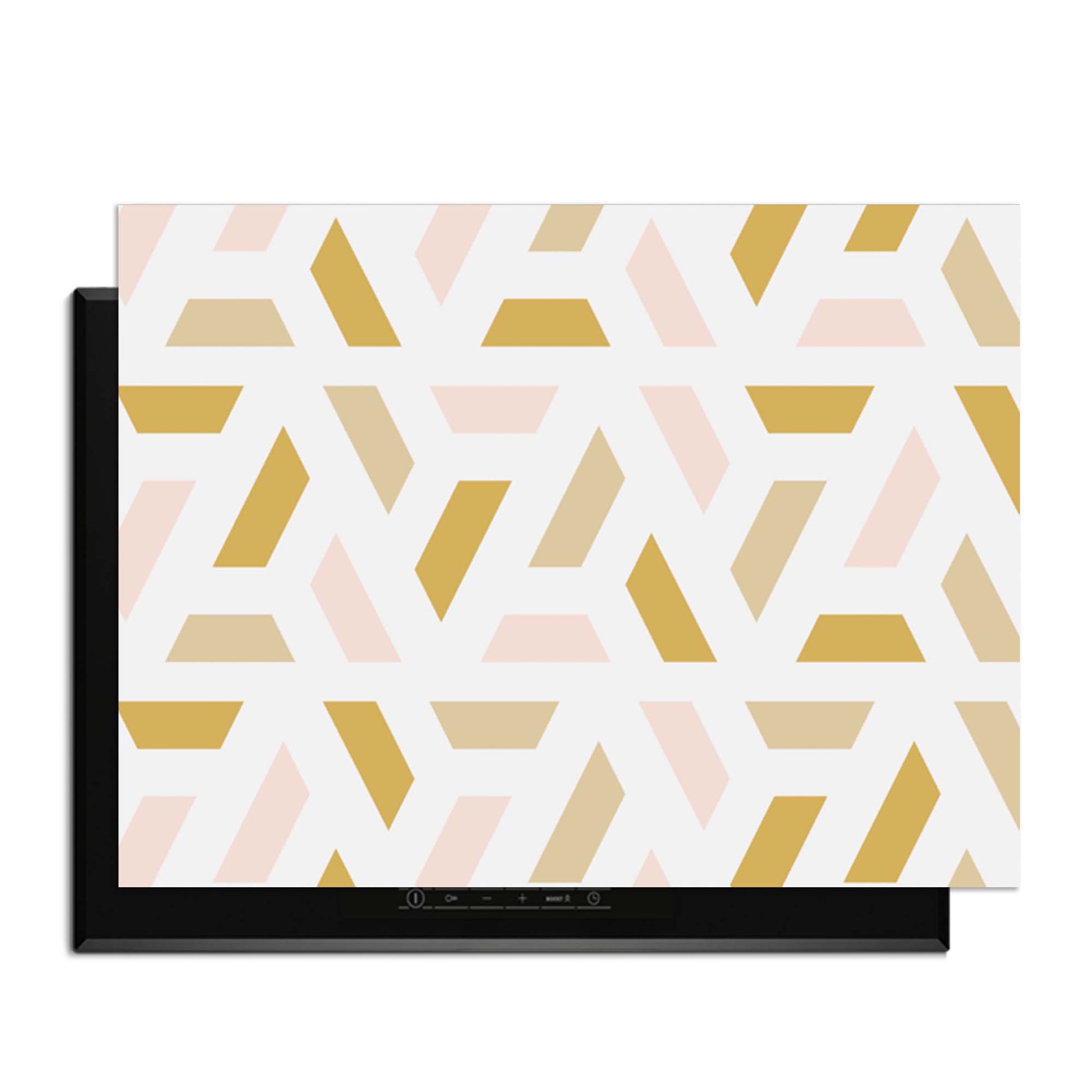 Pastel Harmony – Inductie Beschermer met geometrisch design in zachte pastelkleuren voor een moderne keuken.