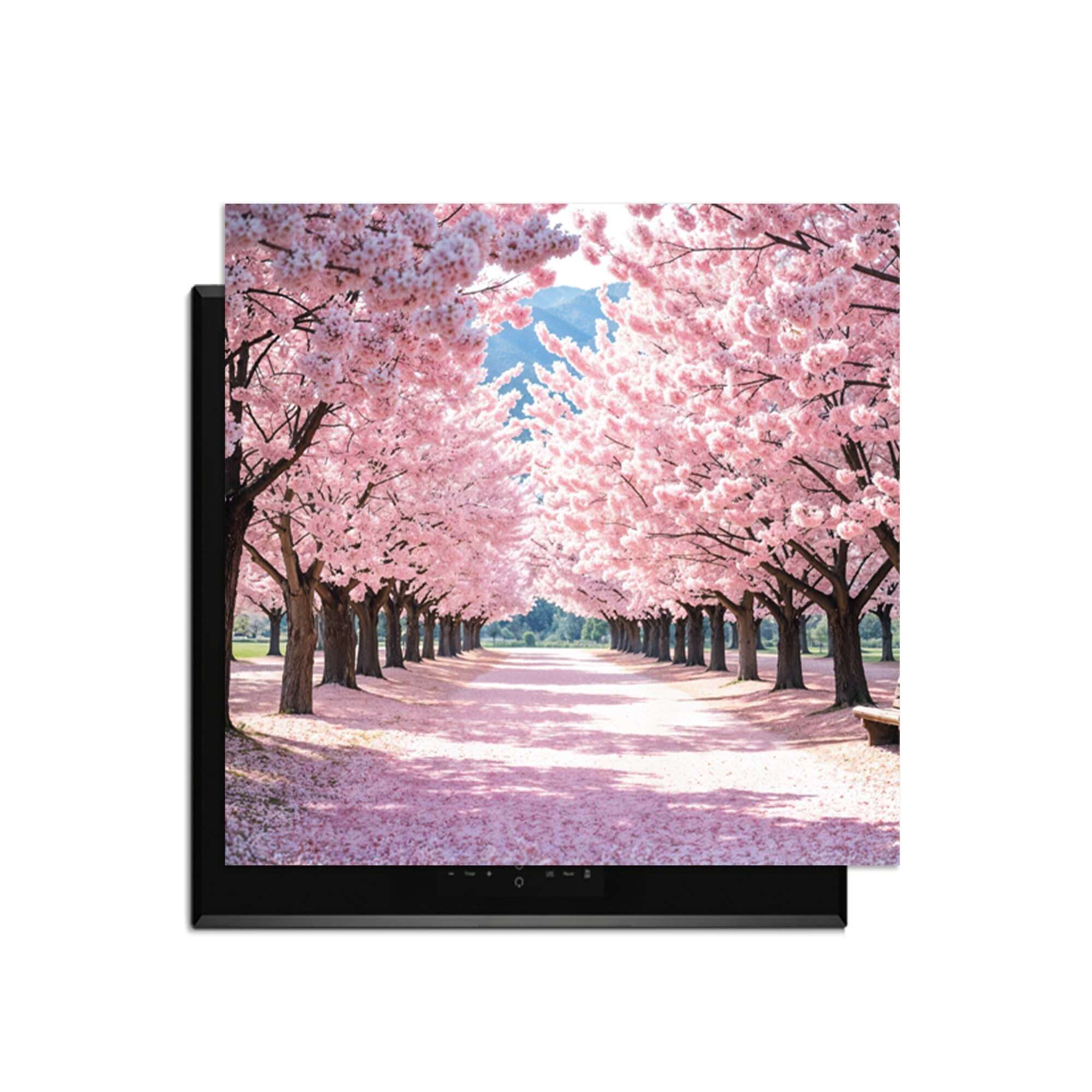 Sakura Bliss – Inductie Beschermer met een prachtig uitzicht op bloeiende kersenbomen.