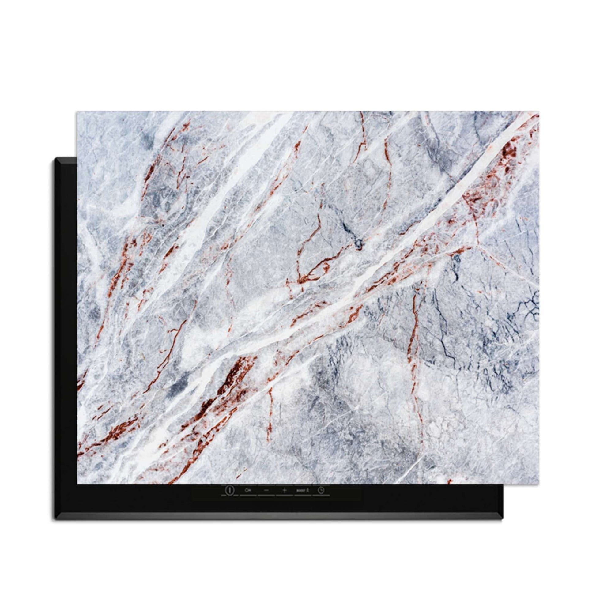 Elegantes Marmor - Induktionsschutz auf einem Induktionskochfeld für eine luxuriöse Küche.