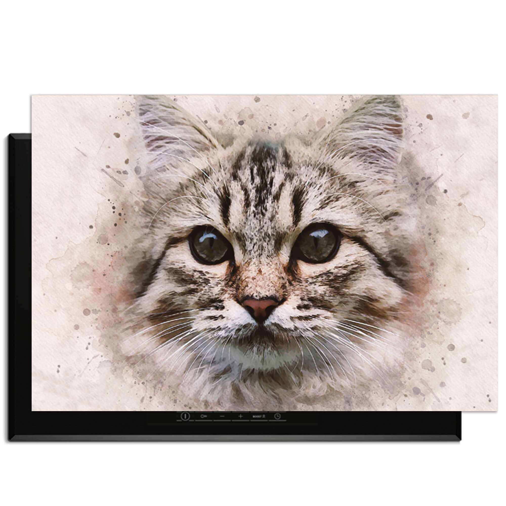 Majestic Cat - Inductie Beschermer met een kunstzinnige afbeelding van een kat in een warme kleurstelling.