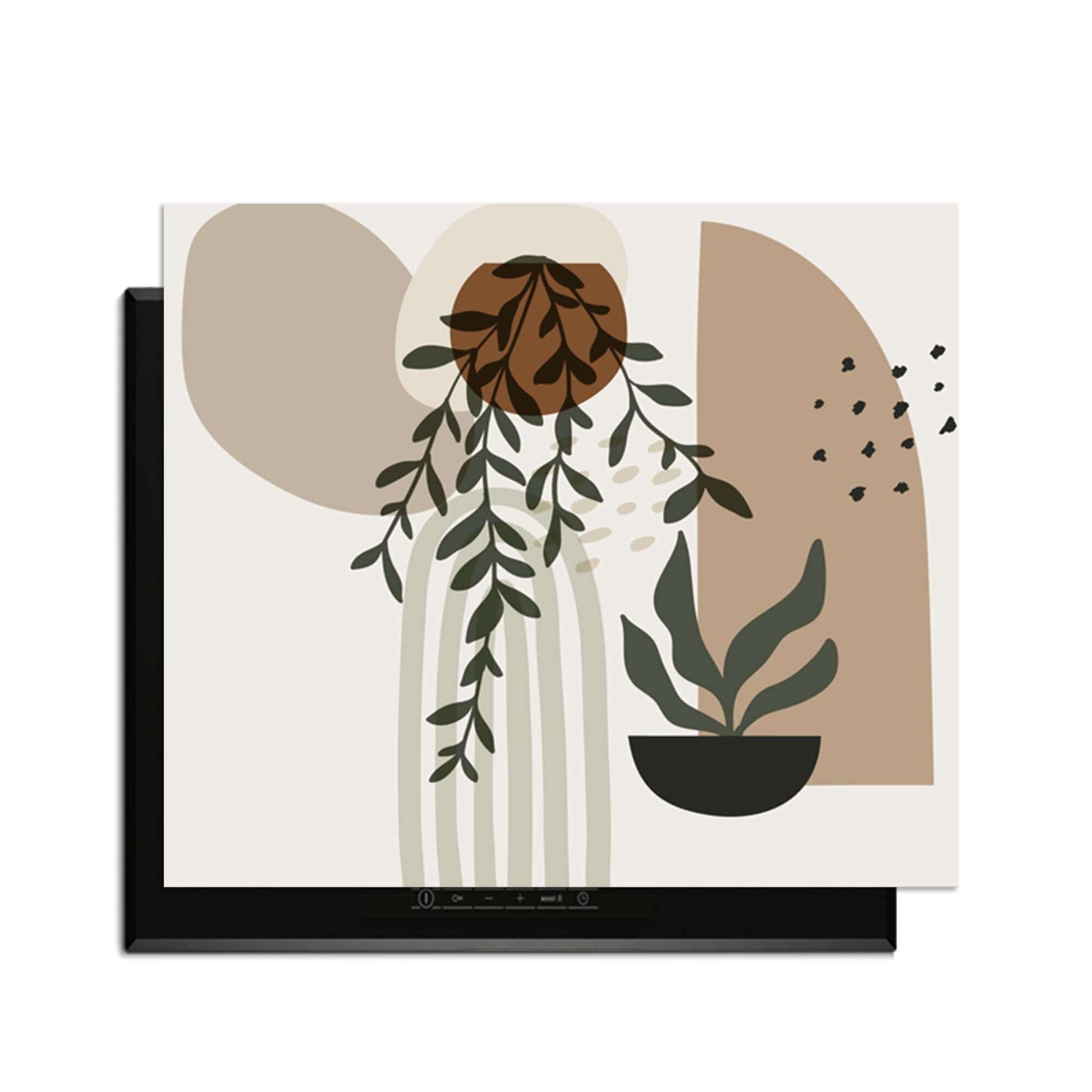 Botanical Harmony - Japandi Induction Protector mit botanischem Design und warmen Farben für eine elegante Küche.