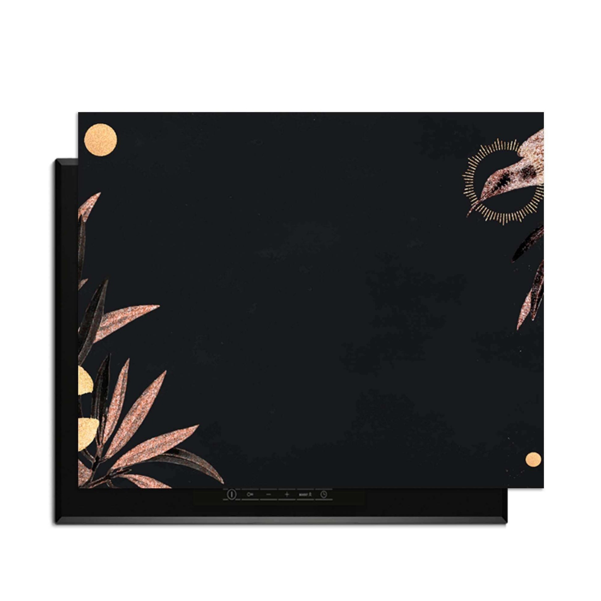Golden Olive - Inductie Beschermer met zwarte achtergrond en gouden olijftakken, stijlvolle uitstraling.