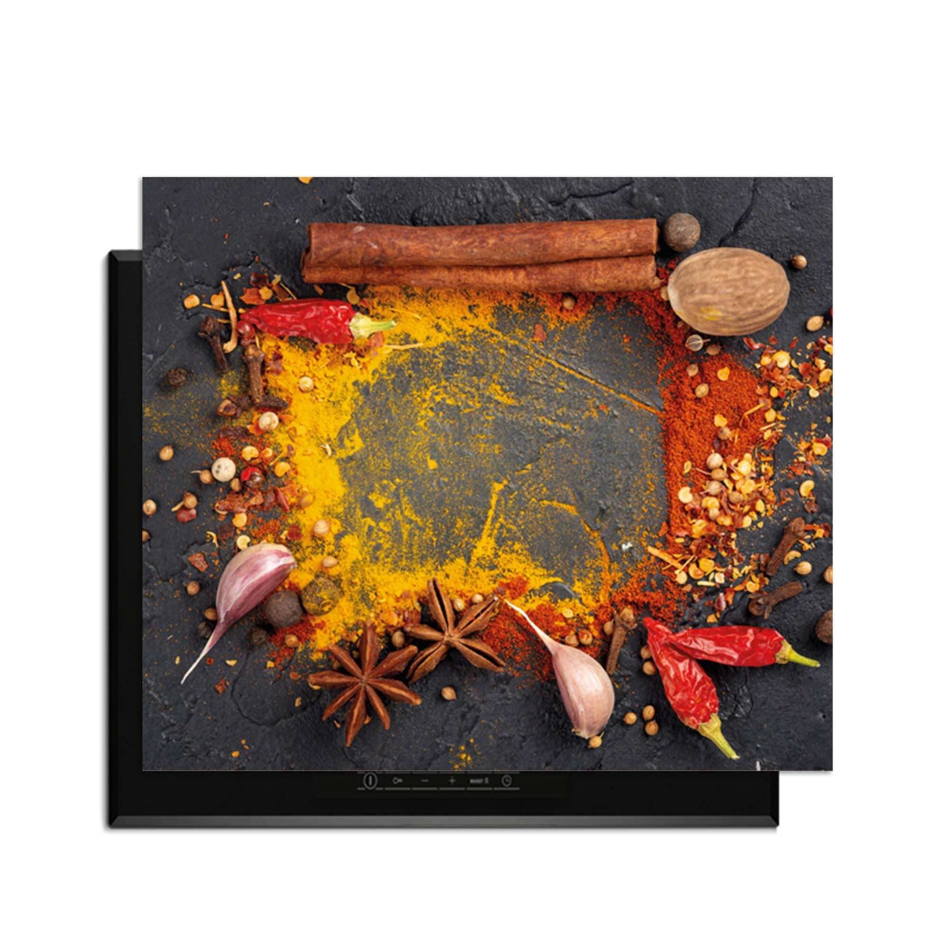 Eastern Spice Mix - Induction Protector mit bunten Gewürzen auf dem Induktionskochfeld.