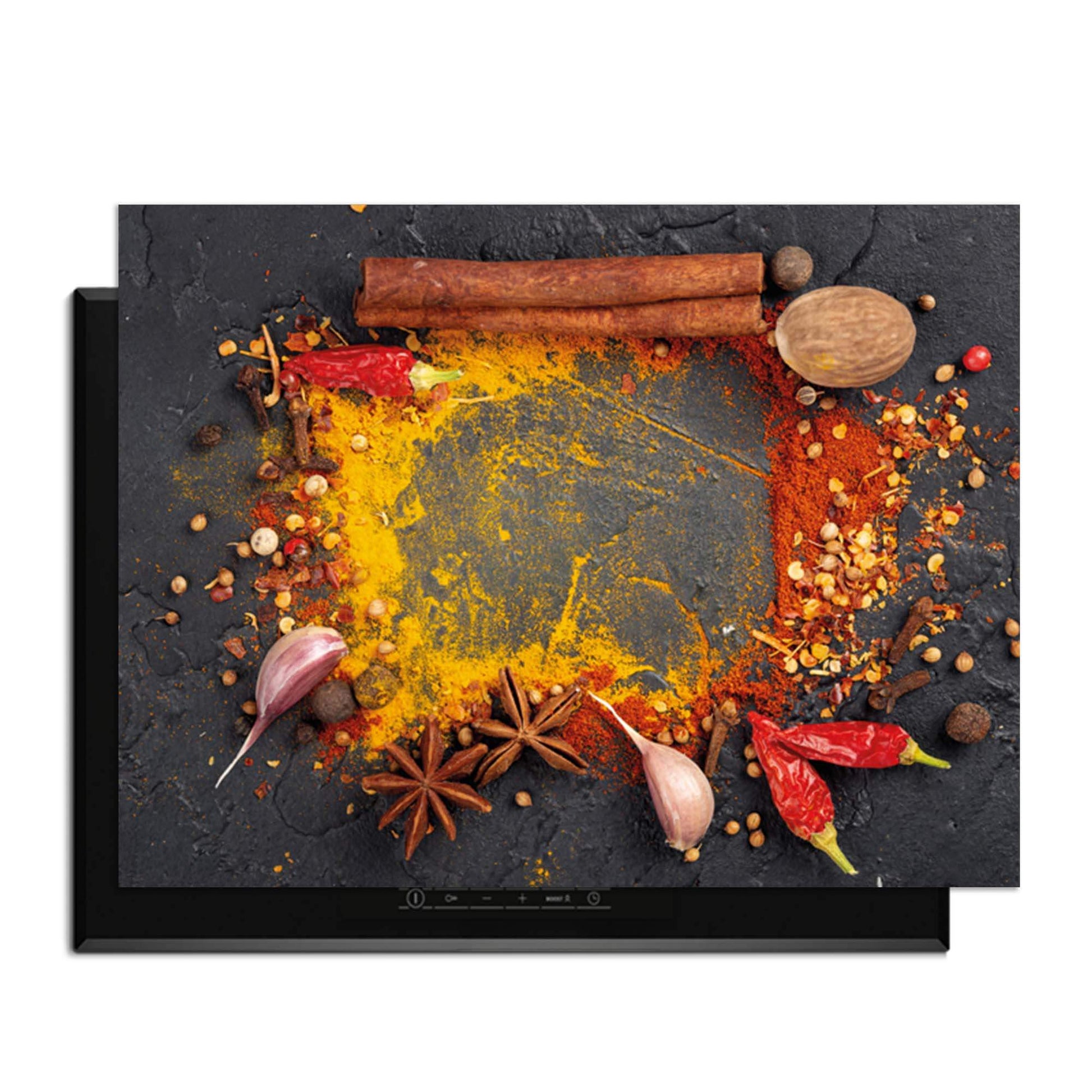 Eastern Spice Mix - Induction Protector mit bunten Gewürzen und Kräutern auf dem Induktionskochfeld.