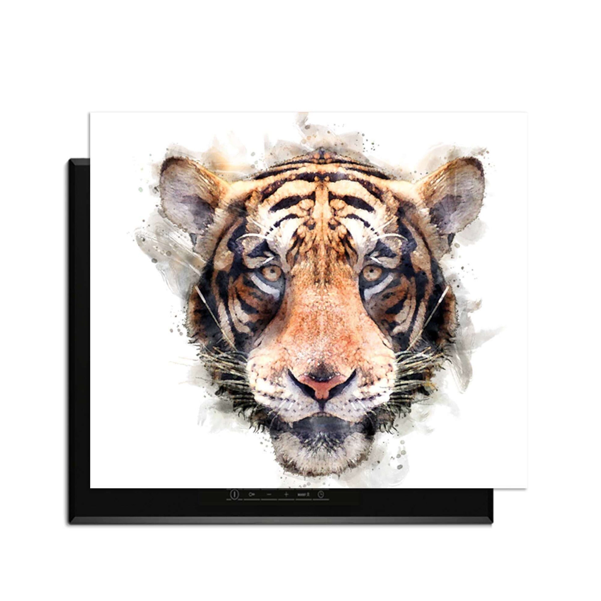 Majestic Tiger - Inductie Beschermer met aquarel schilderij van tijgerkop voor jouw keuken.