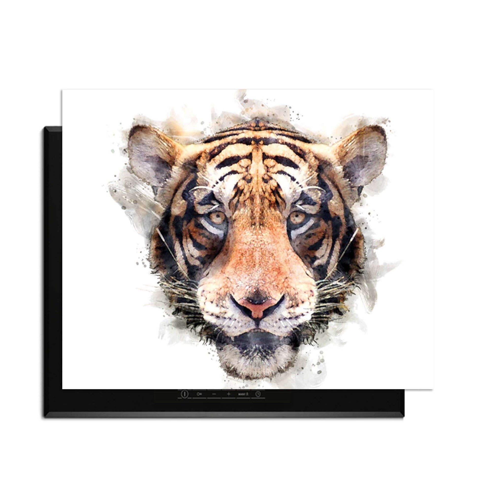 Majestic Tiger - Inductie Beschermer met aquarel schilderij van tijgerkop voor een krachtige uitstraling in de keuken.