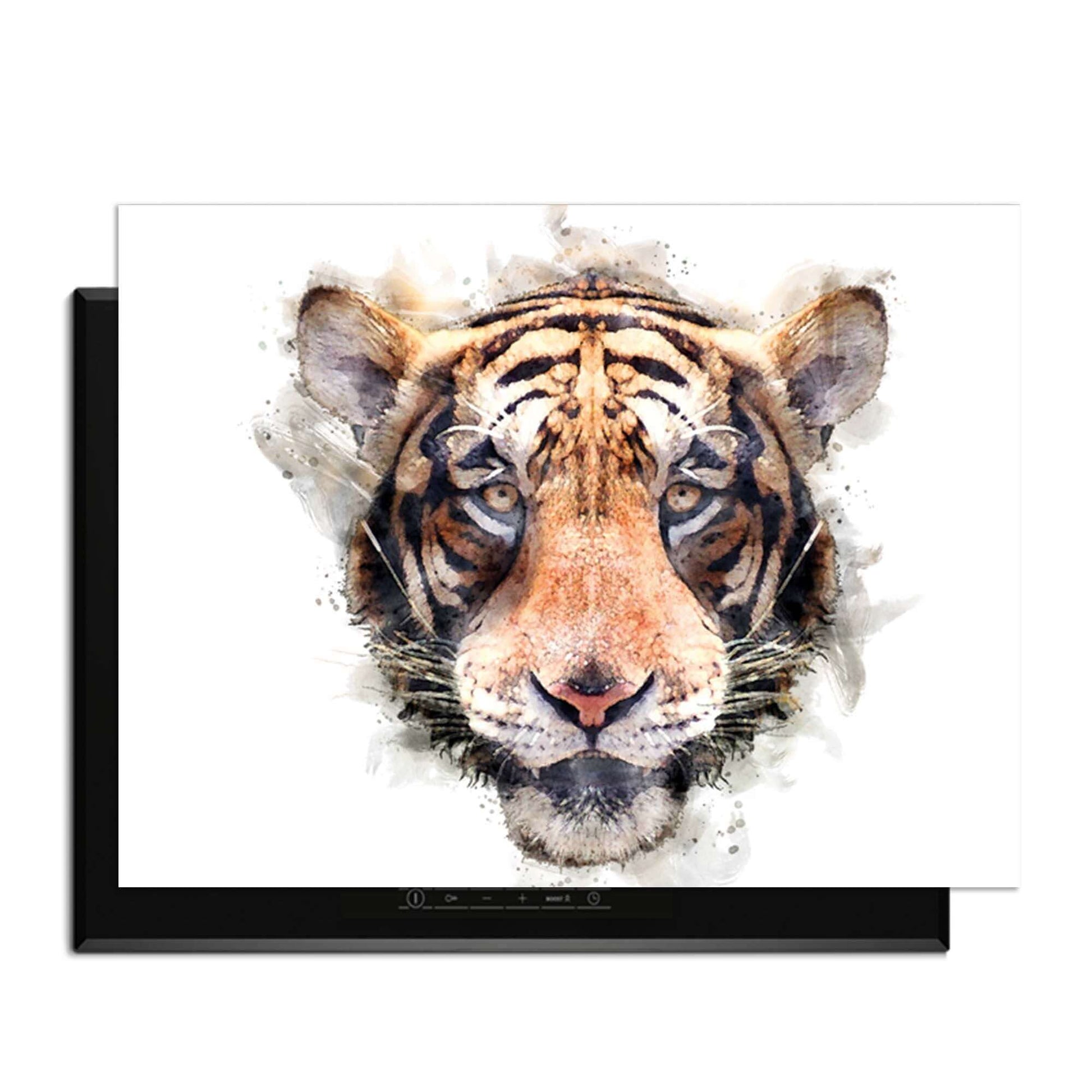Majestic Tiger - Inductie Beschermer met aquarel schilderij van tijgerkop, kracht en elegantie voor in de keuken.