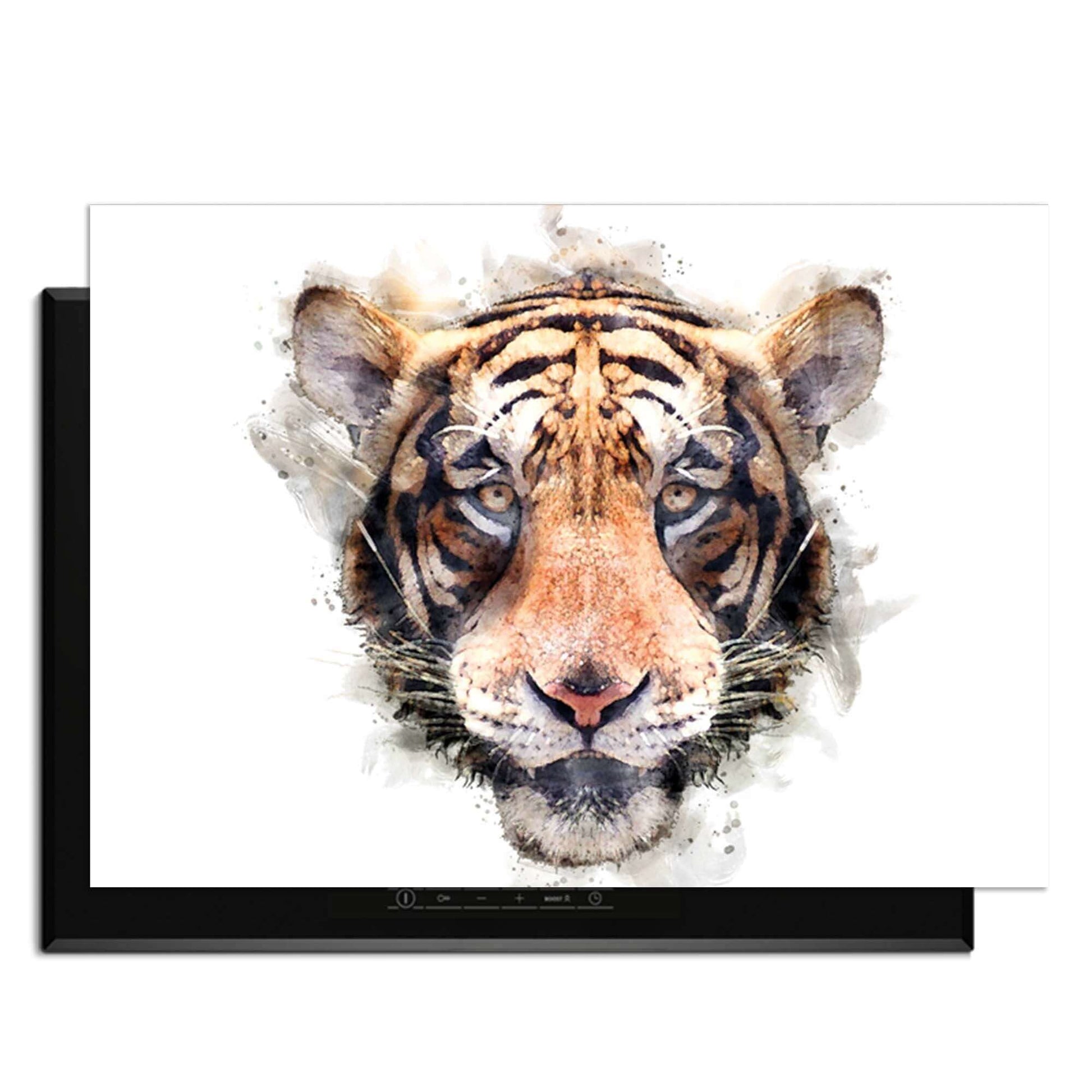 Majestic Tiger - Inductie Beschermer met aquarel schilderij van tijgerkop, kracht en elegantie voor jouw keuken.