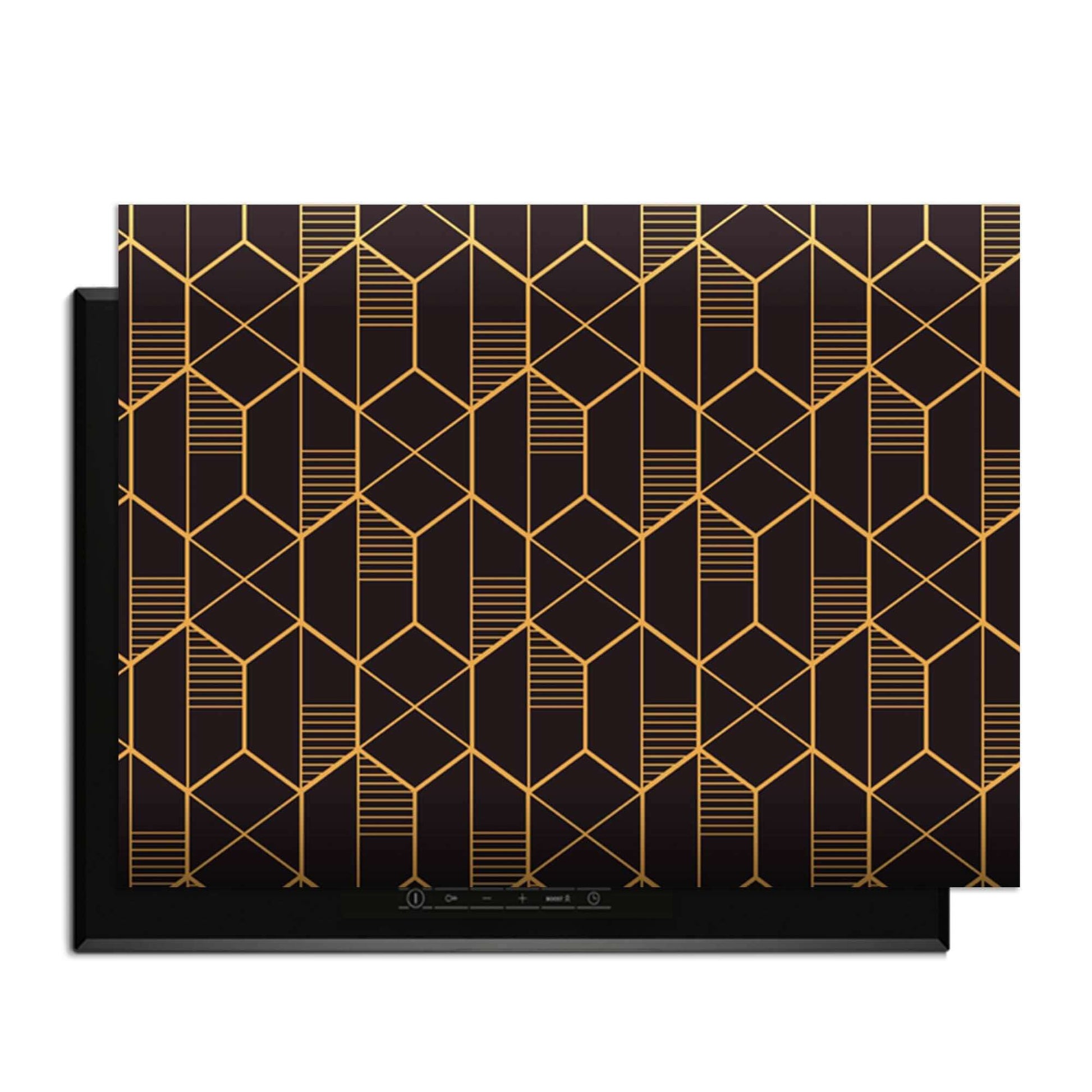 Golden Prism – Inductie Beschermer met geometrisch gouden patroon op zwart