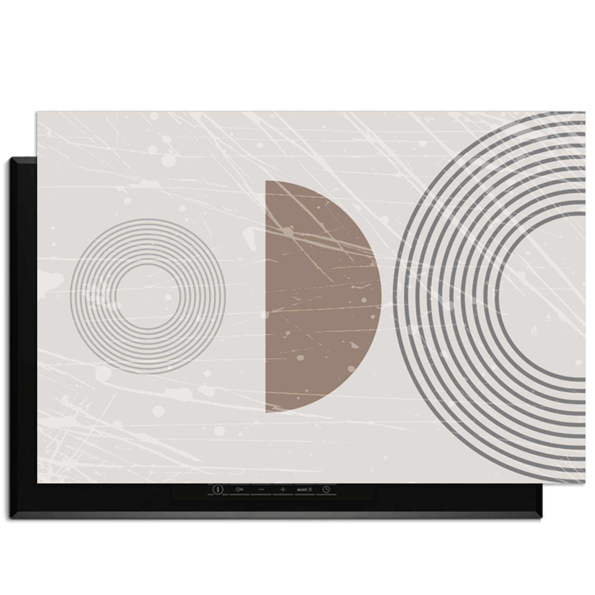 Minimal Waves – Japandi Inductie Beschermer met grafisch ontwerp in neutrale tinten voor een rustgevende keuken.