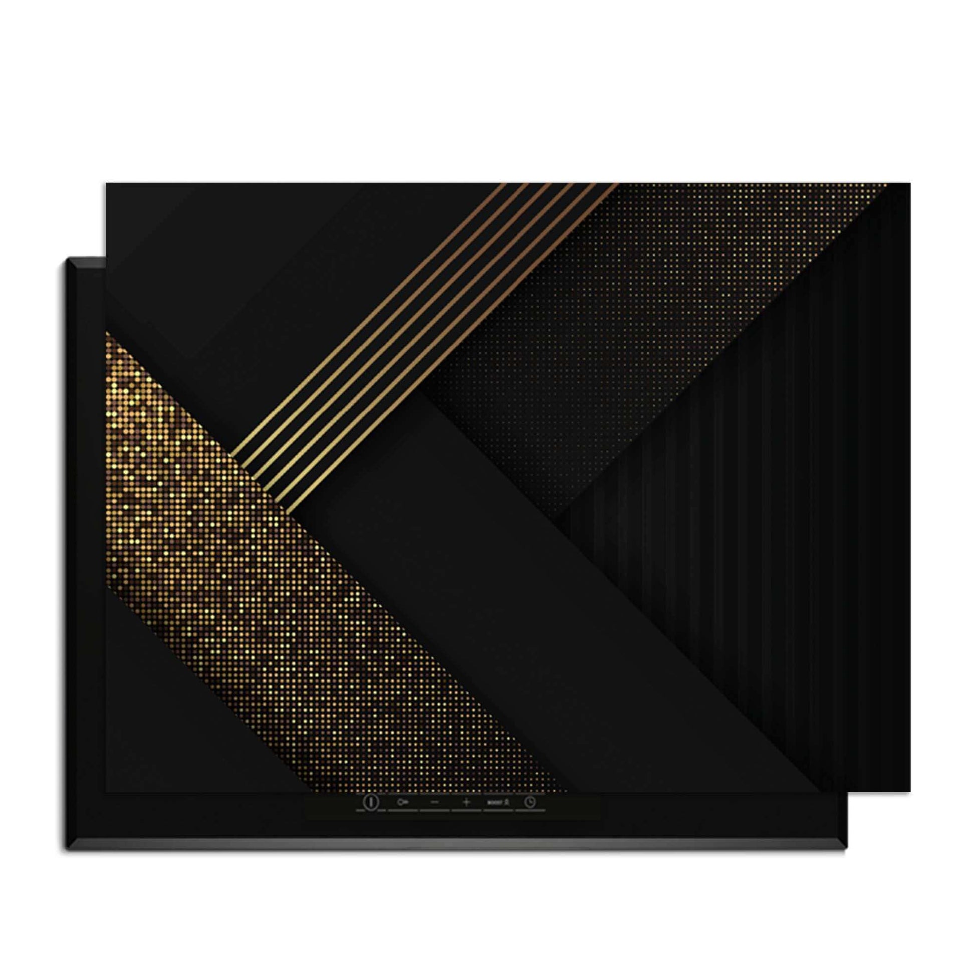 Golden Geometry – Inductie Beschermer met luxe gouden geometrie op diepzwart ontwerp.