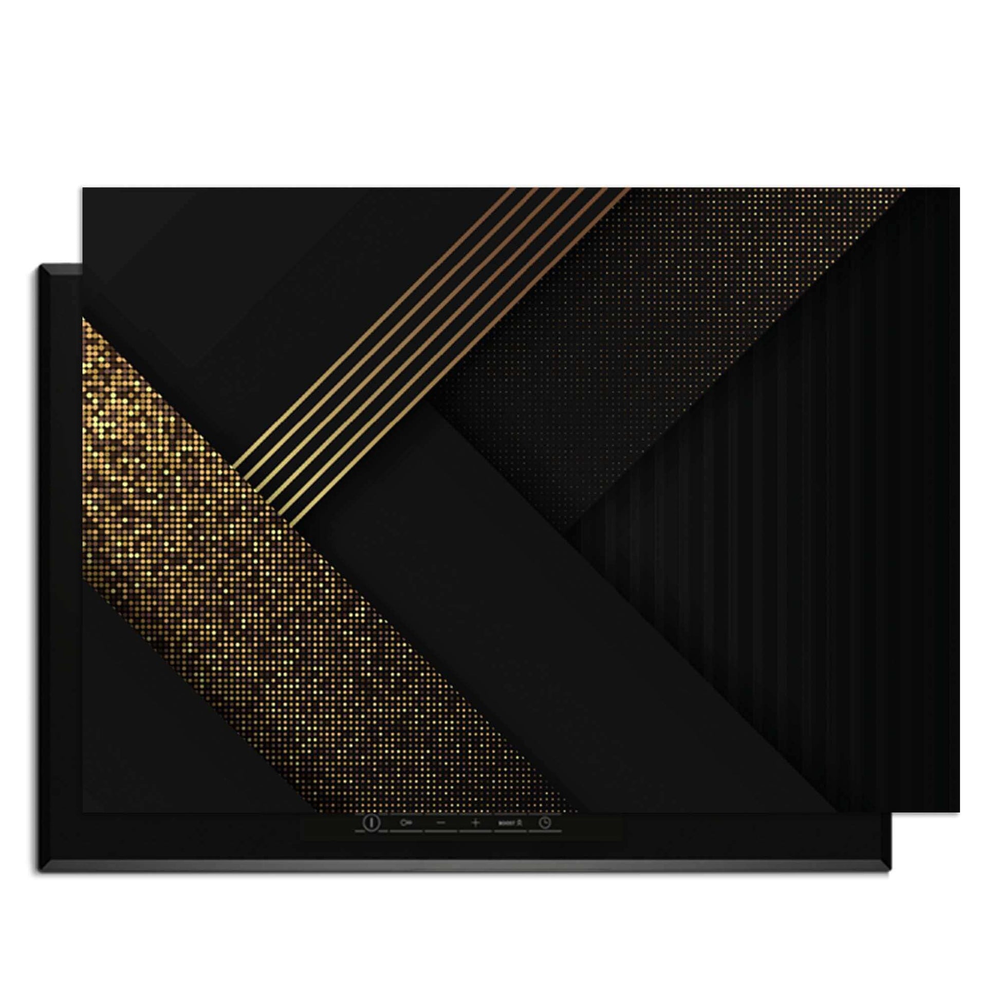 Golden Geometry – Inductie Beschermer met luxe gouden geometrie op diepzwart design.