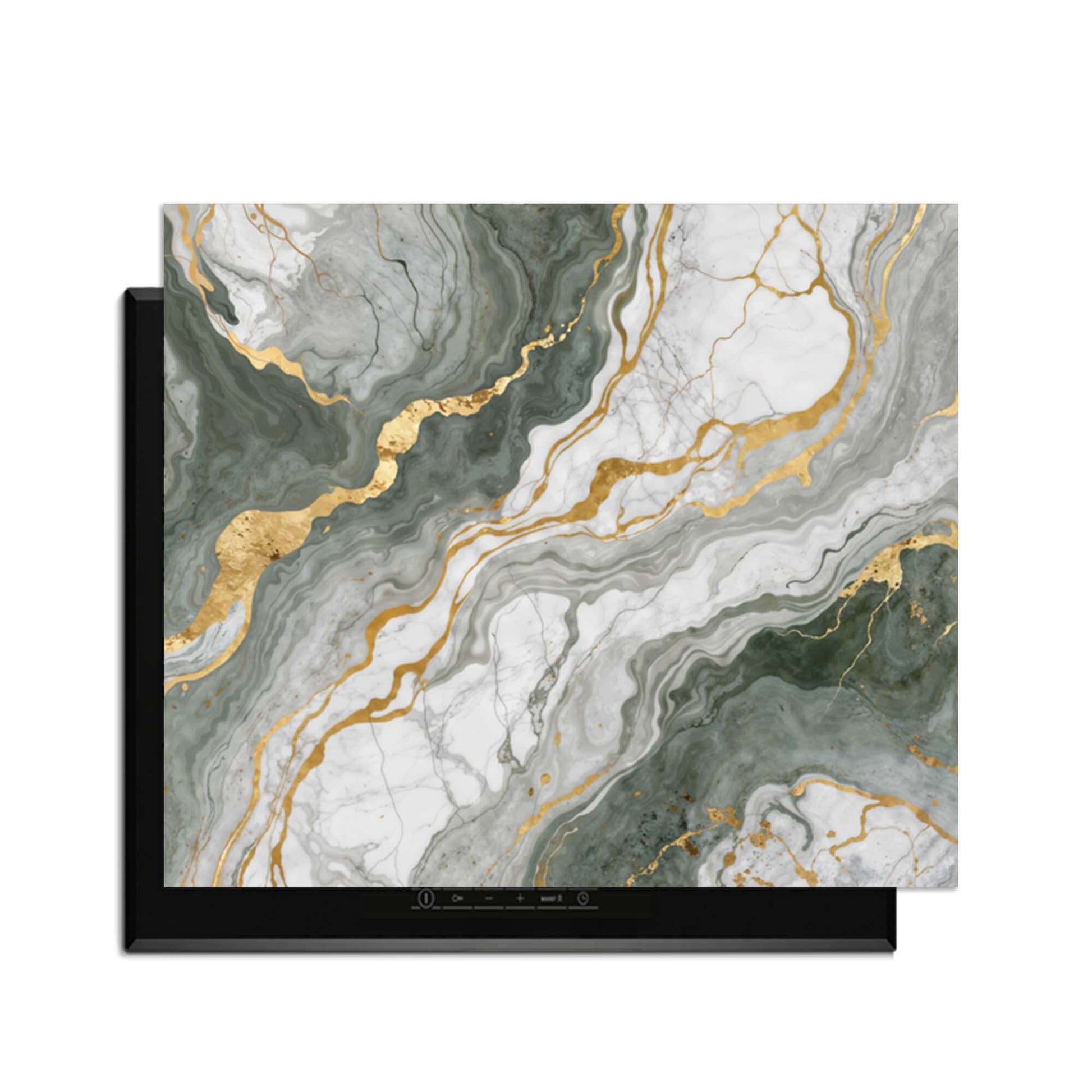 Luxurious Marble Green – Inductie Beschermer met elegant groen marmer en gouden aders voor stijlvolle bescherming.