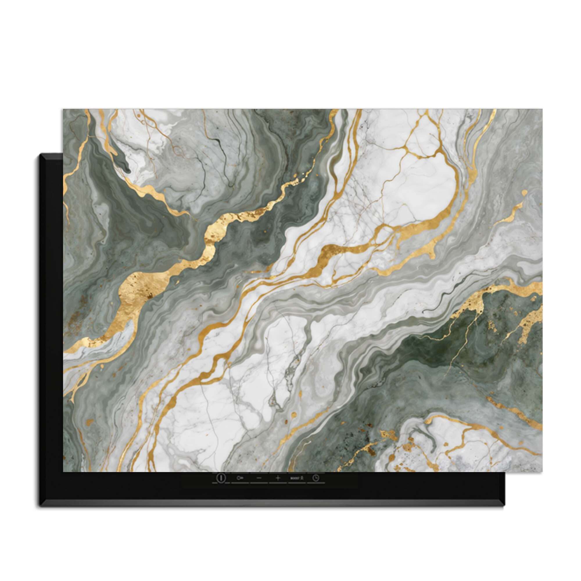 Luxurious Marble Green – Inductie Beschermer met elegant groen marmer en gouden aders, stijlvol en duurzaam.