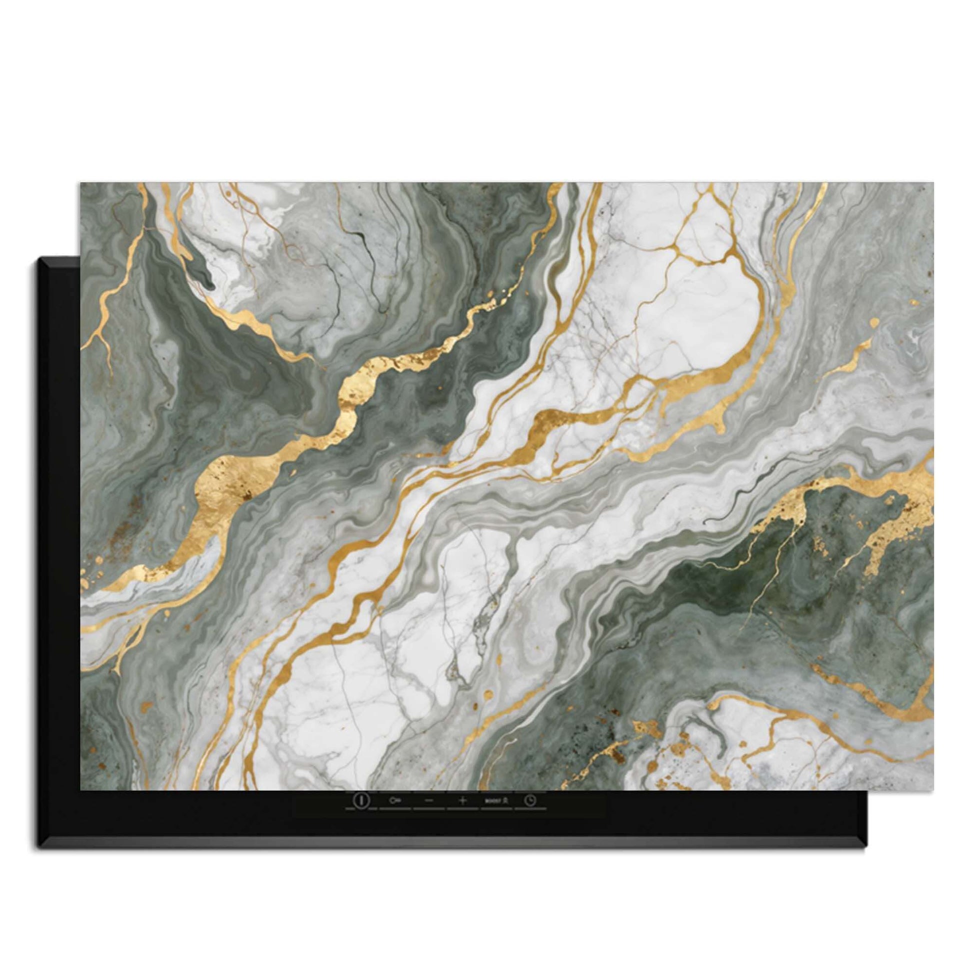 Luxurious Marble Green – Inductie Beschermer met elegant groen marmer en gouden aders voor je kookplaat.