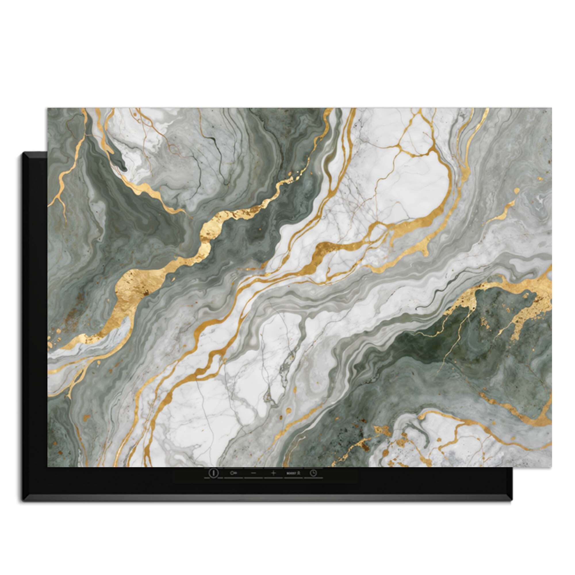 Luxurious Marble Green – Inductie Beschermer met elegant groen marmer en gouden aders voor je kookplaat.