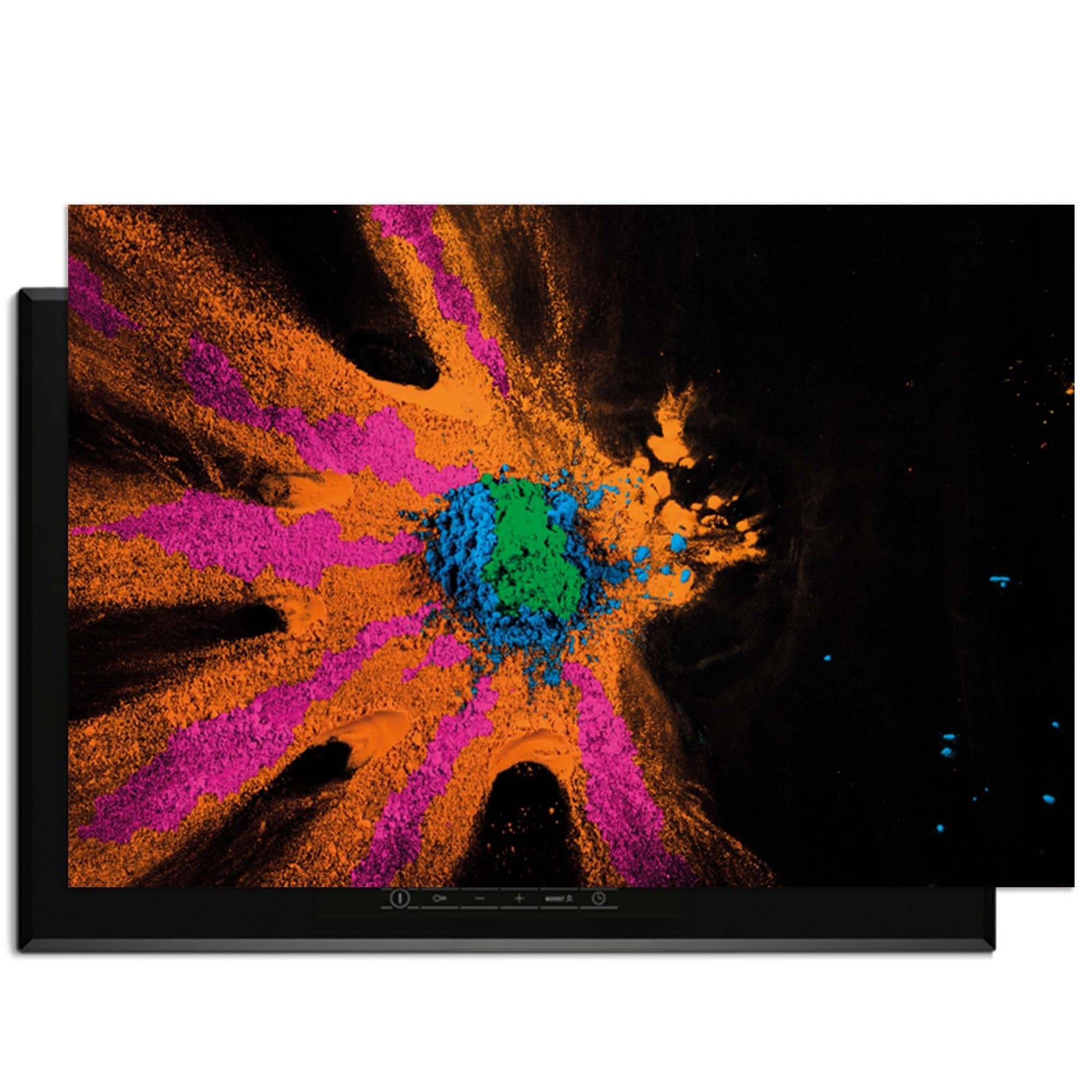 Color Bust - Inductie Beschermer toont stijlvolle bescherming voor inductiekookplaten met kleurrijke poederexplosies.