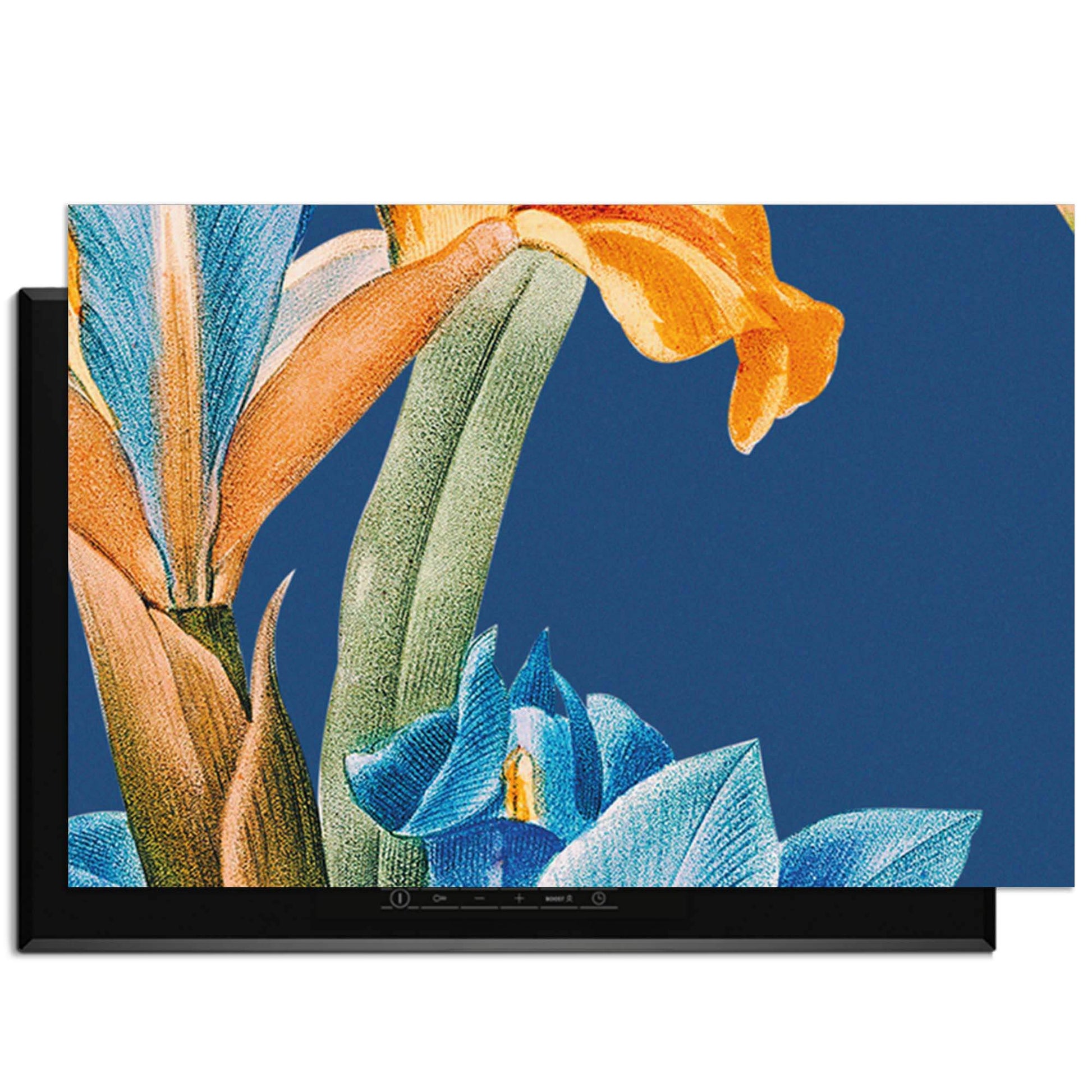 Iris Elegance – Inductie Beschermer met vintage bloemenprint voor een artistieke keukenlook.