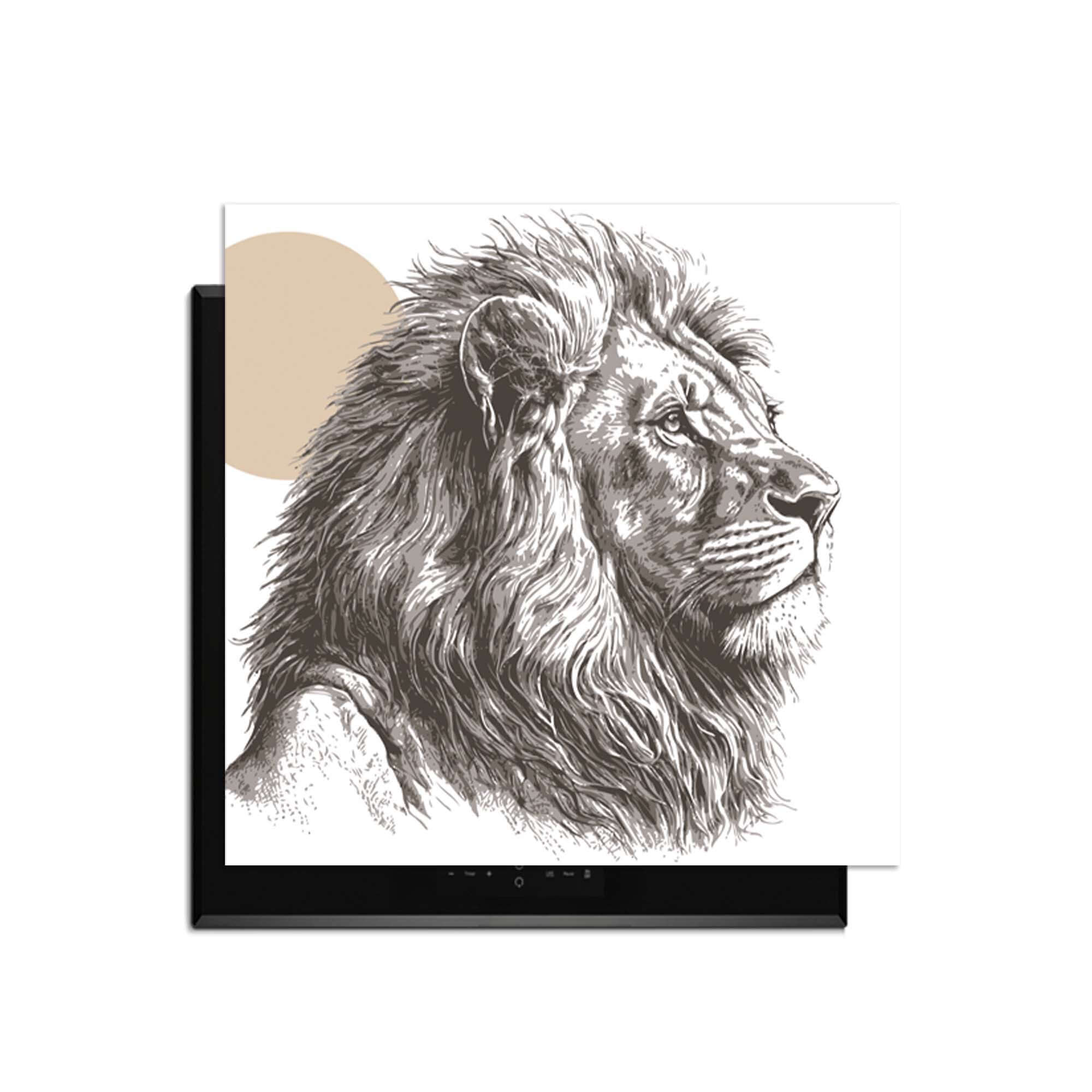 Majestic Lion - Inductie Beschermer met kunstzinnige afbeelding van een leeuw en stijlvolle kleuren.