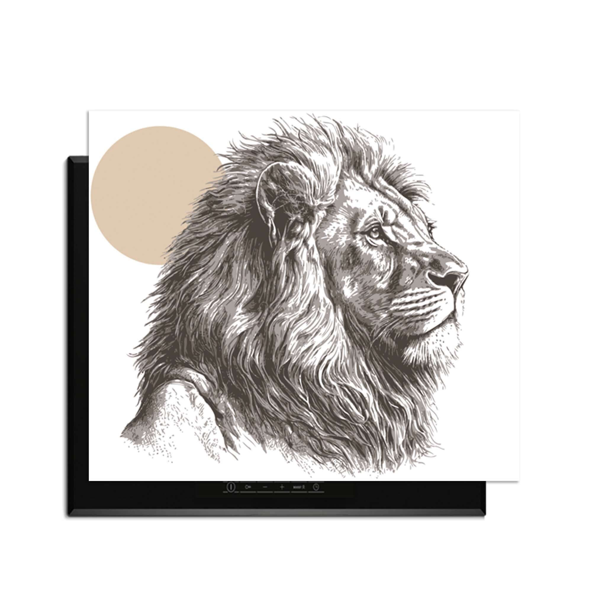 Majestic Lion - Inductie Beschermer met artistieke lijnenspel en stijlvolle uitstraling.